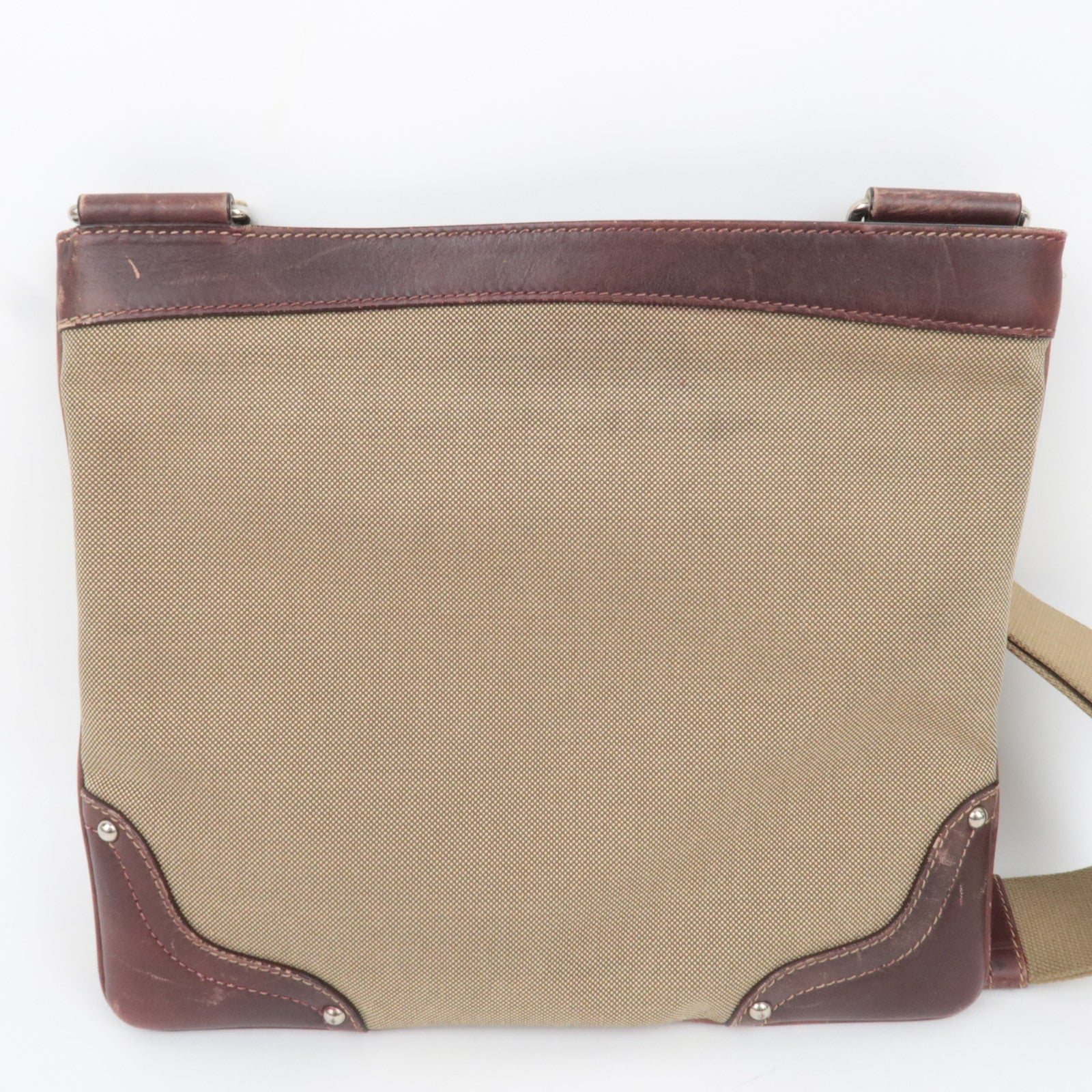 PRADA Logo Jacquard Leather Shoulder Bag Brown