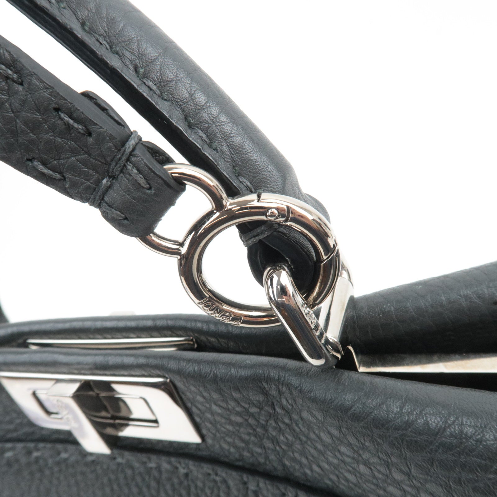 FENDI Selleria Peekaboo Medium 2Way Leather Handbag Gray 8BN226