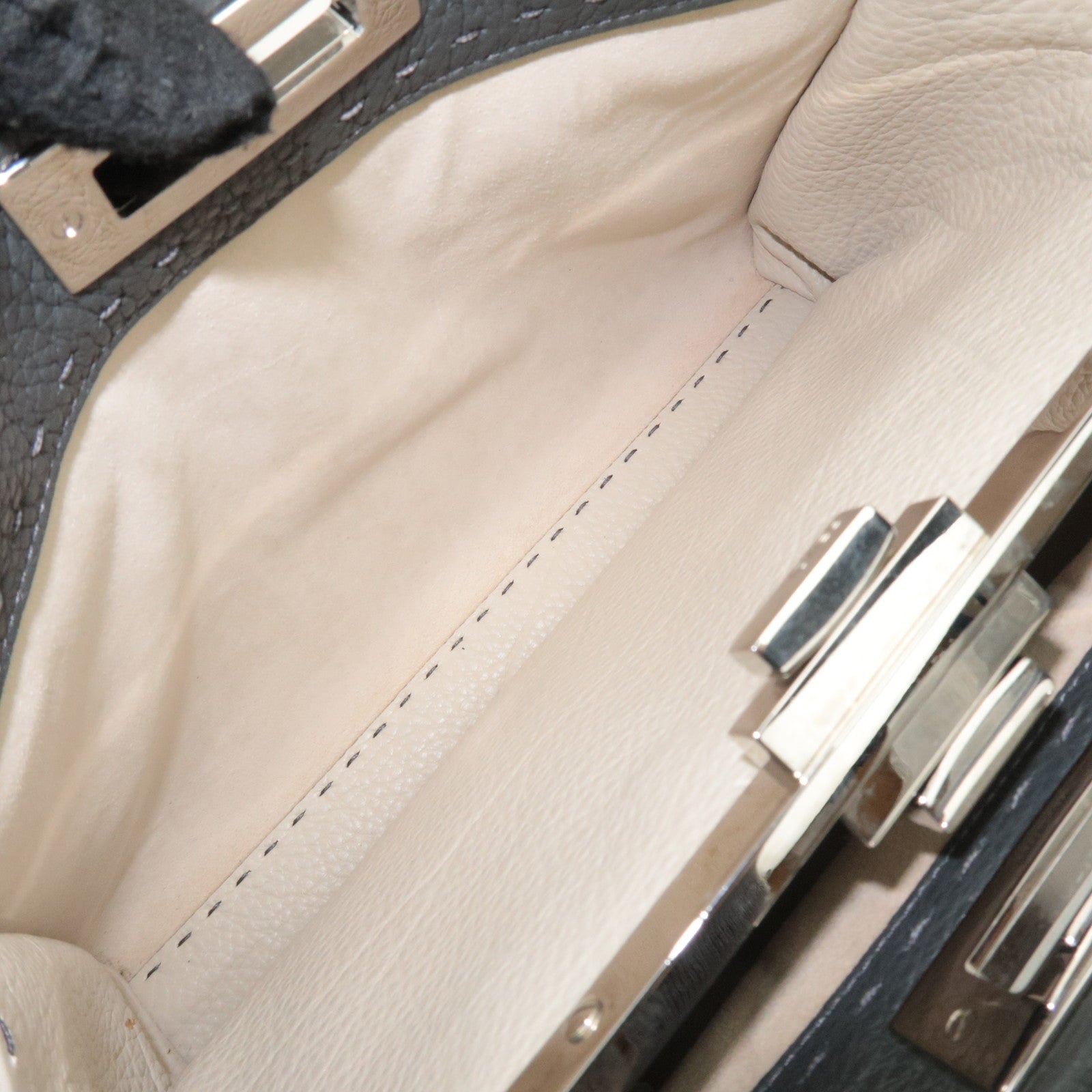 FENDI Selleria Peekaboo Medium 2Way Leather Handbag Gray 8BN226