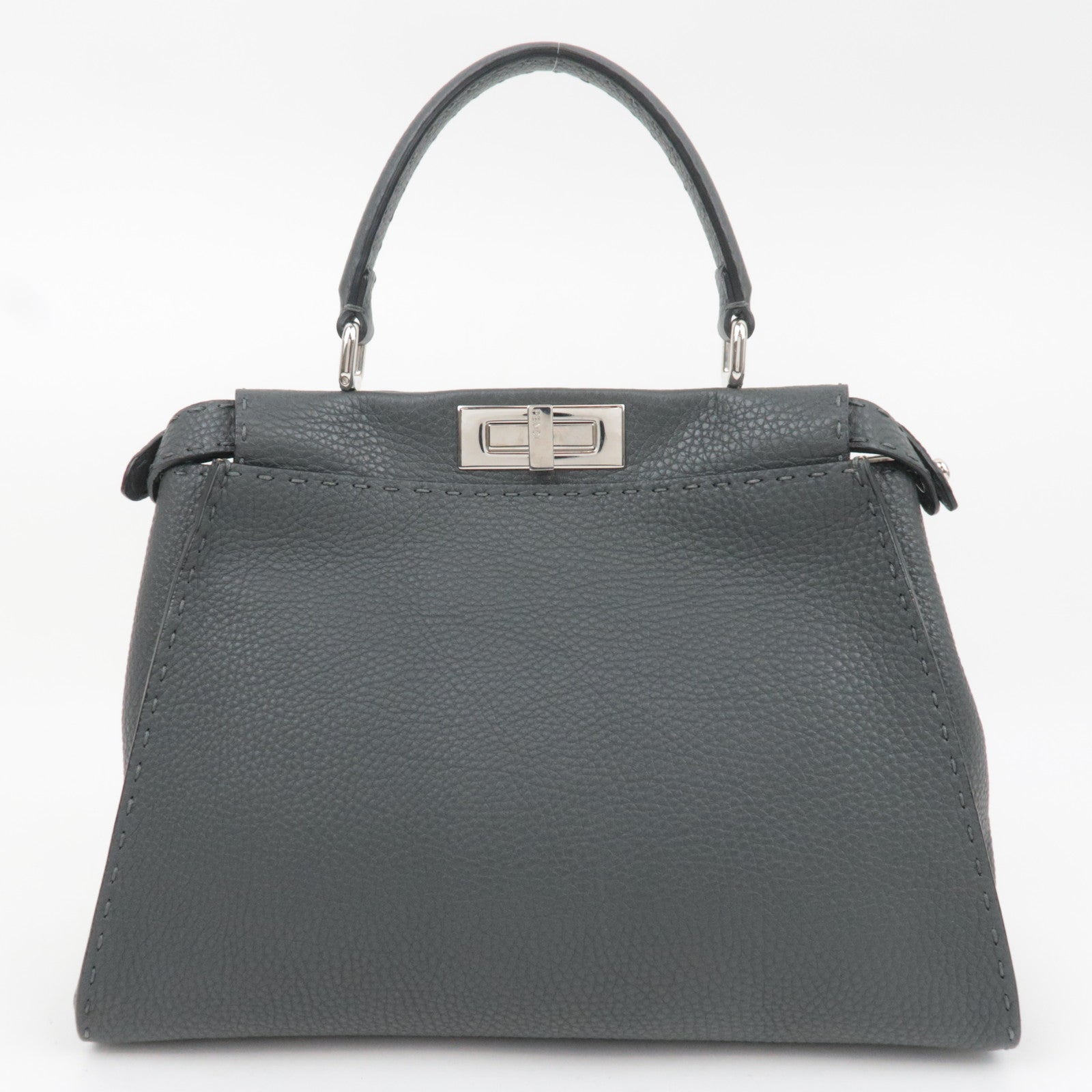 FENDI Selleria Peekaboo Medium 2Way Leather Handbag Gray 8BN226