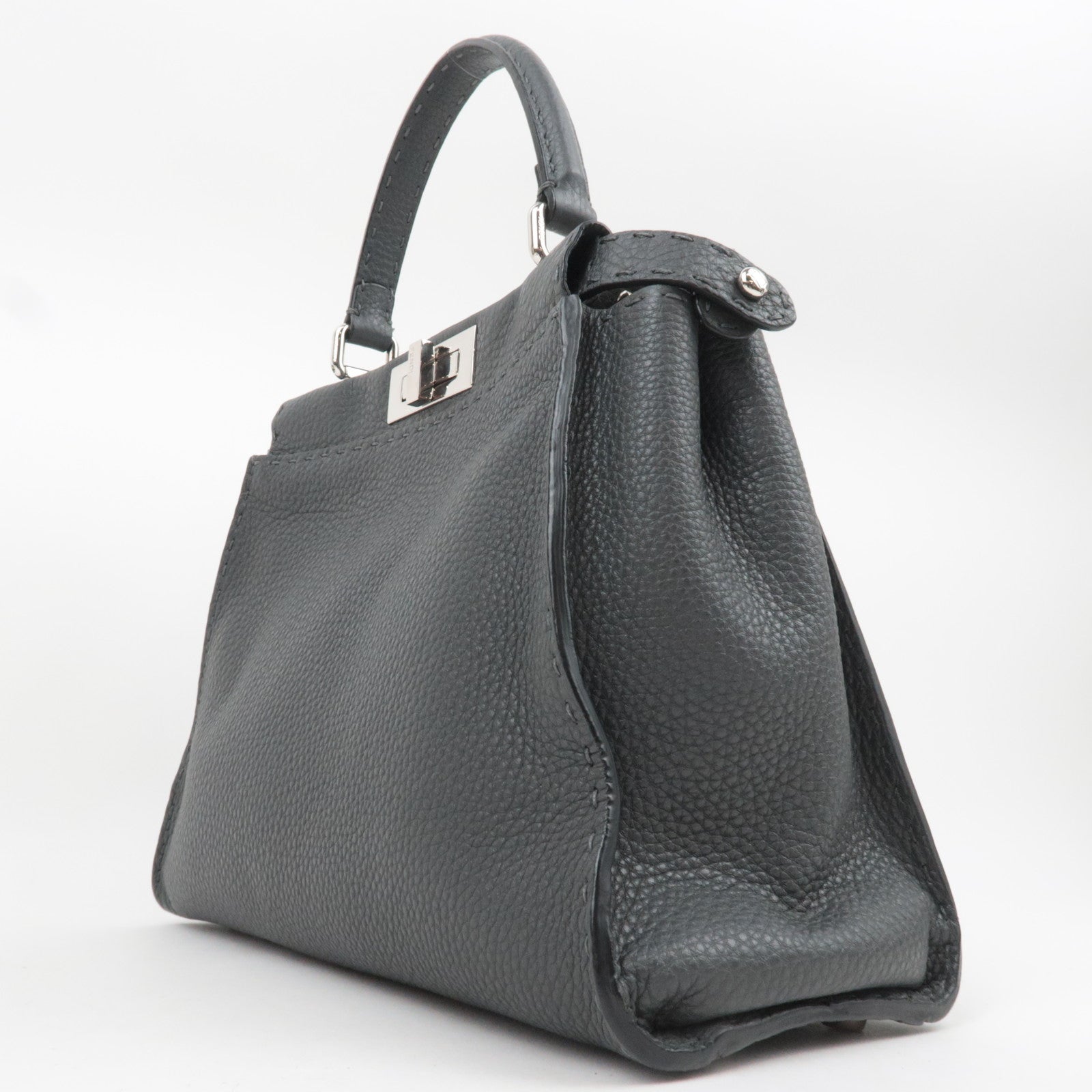 FENDI Selleria Peekaboo Medium 2Way Leather Handbag Gray 8BN226