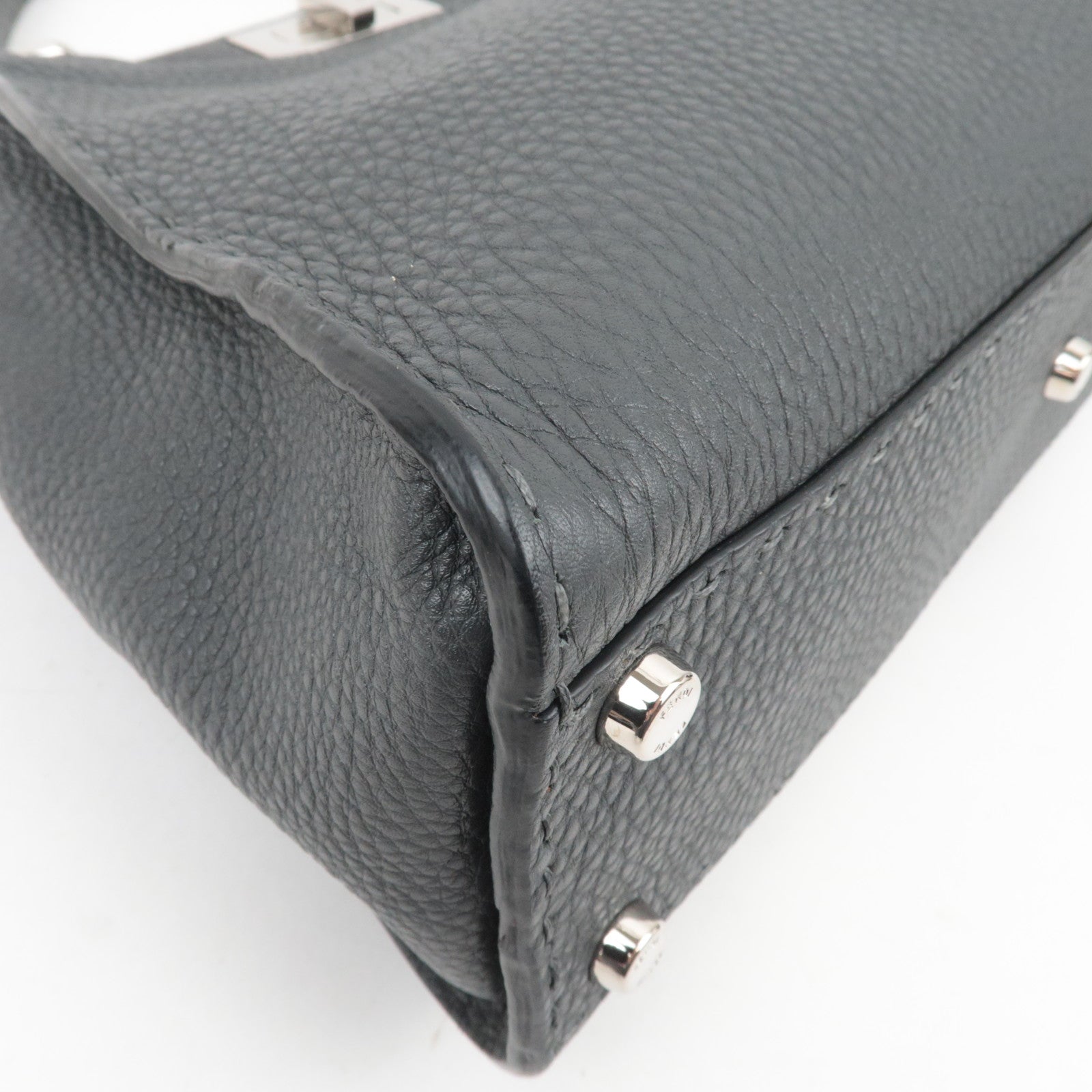 FENDI Selleria Peekaboo Medium 2Way Leather Handbag Gray 8BN226