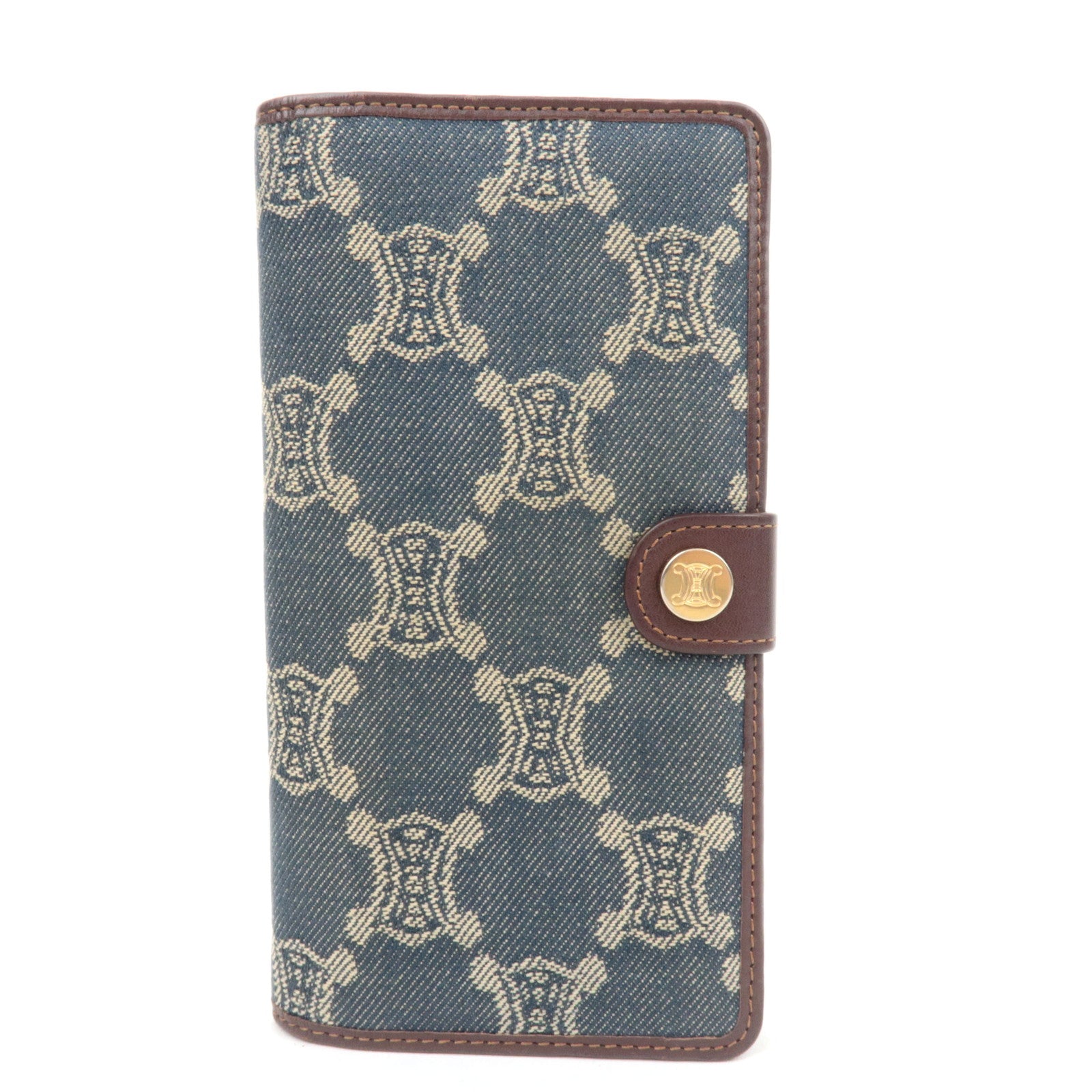 CELINE Paris Macadam Denim Leather Long Wallet Blue Brown 88833