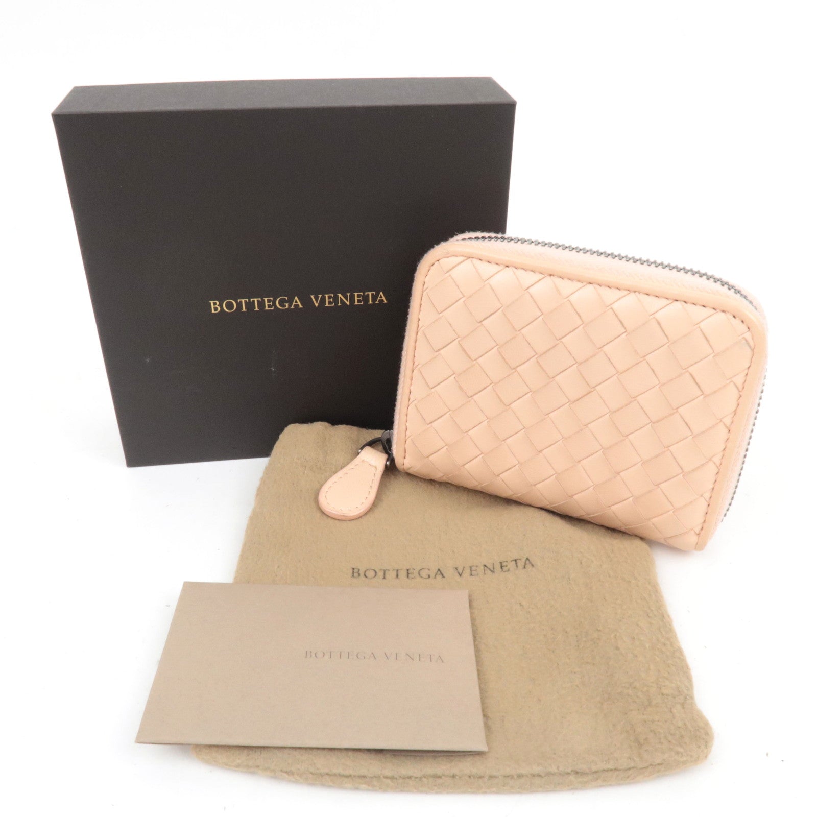 BOTTEGA VENETA Intrecciato Leather Coin Case Pink Beige