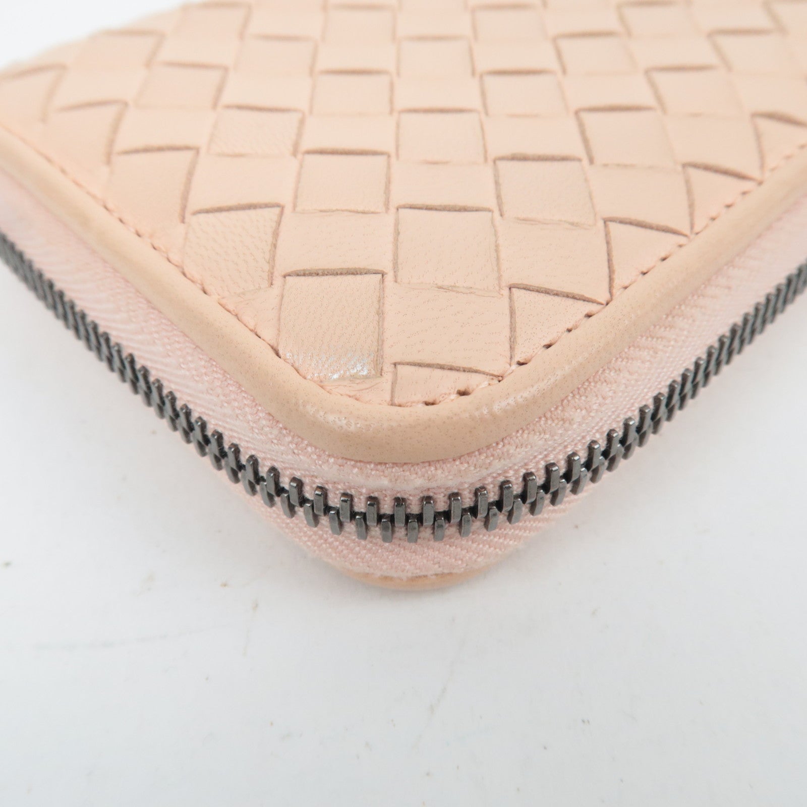 BOTTEGA VENETA Intrecciato Leather Coin Case Pink Beige