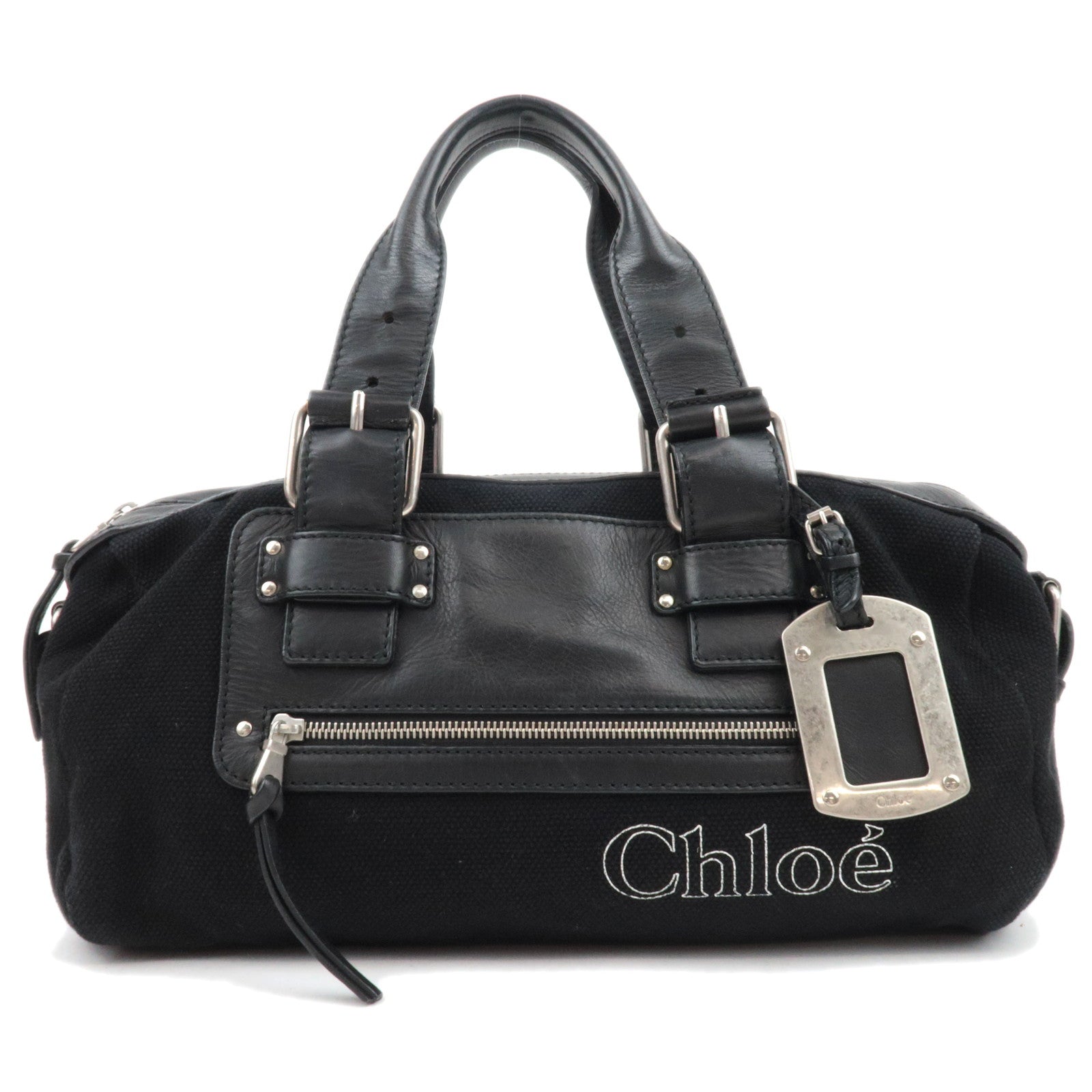 Chloe Satchel Bag Canvas Leather Handbag Black88852