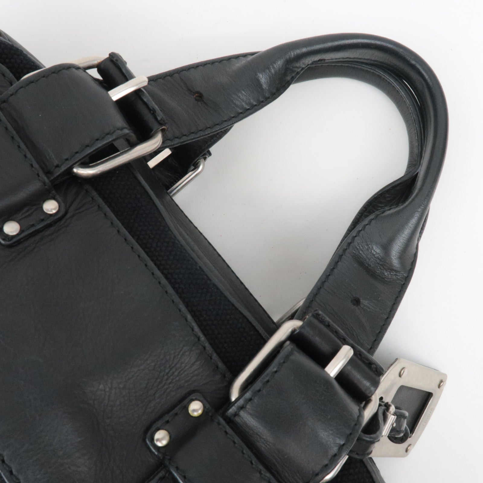 Chloe Satchel Bag Canvas Leather Handbag Black