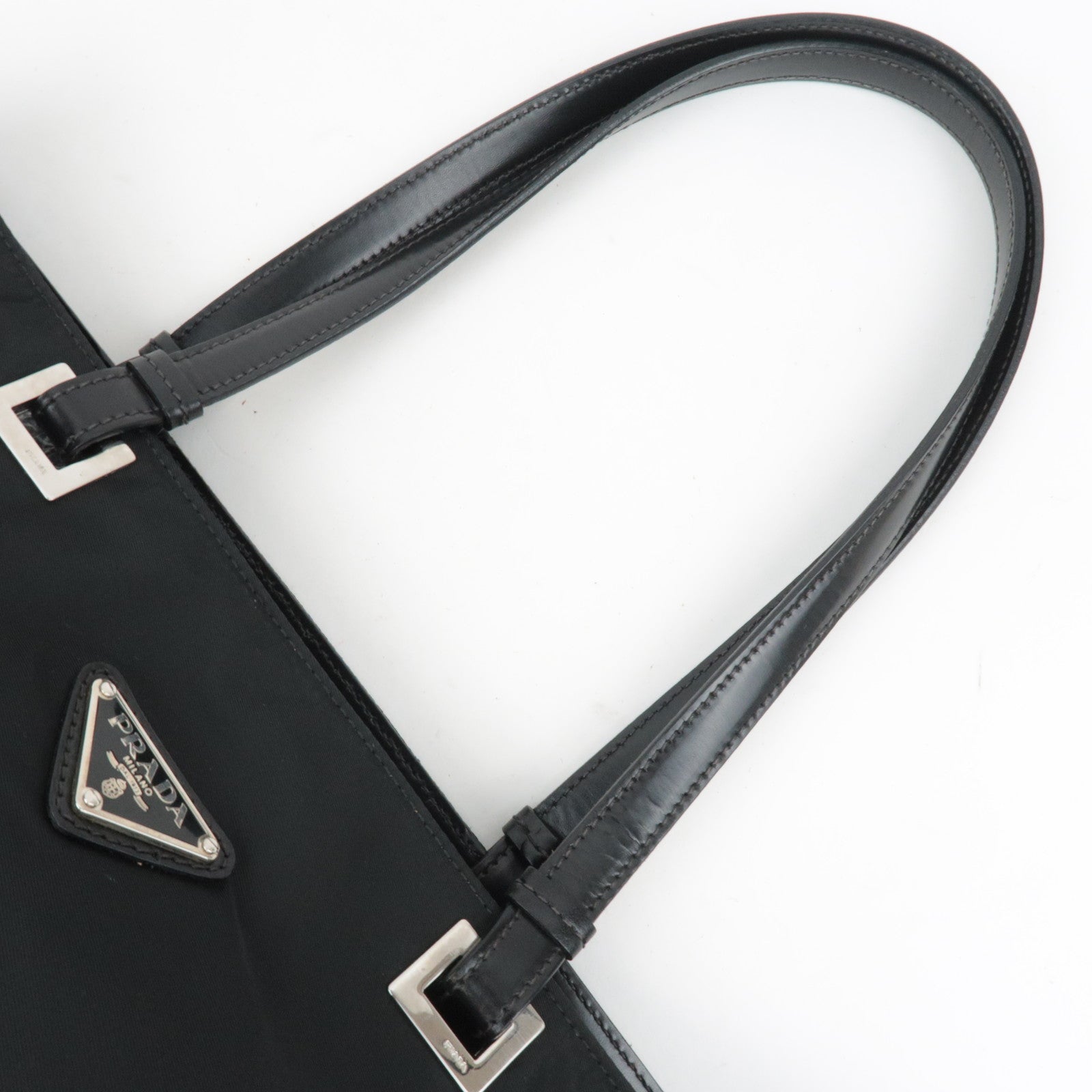 PRADA Nylon Leather Tote Bag Black