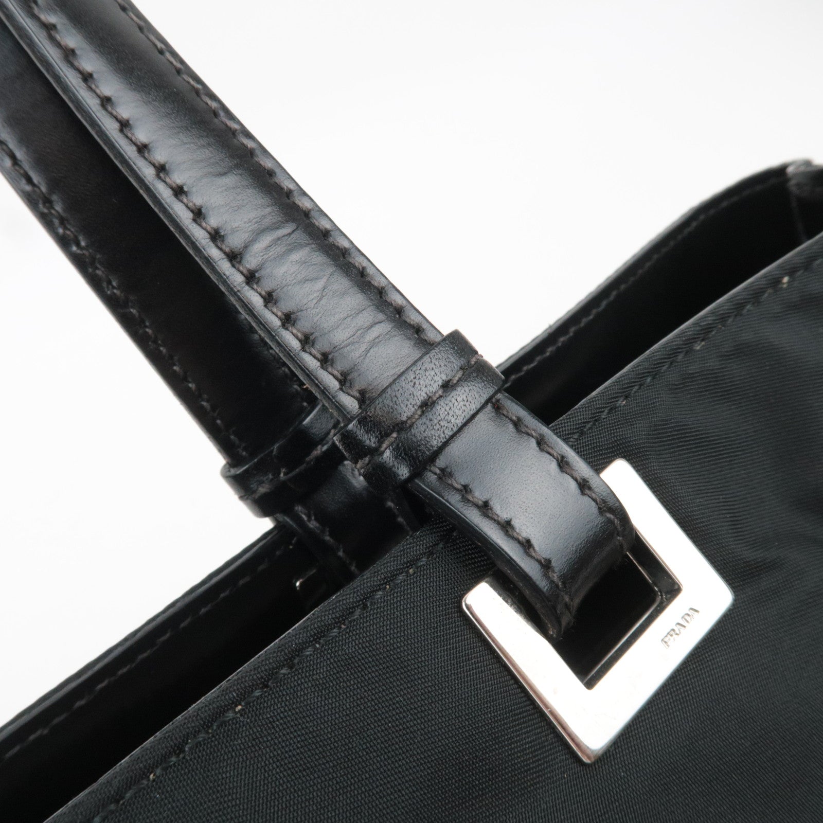 PRADA Nylon Leather Tote Bag Black