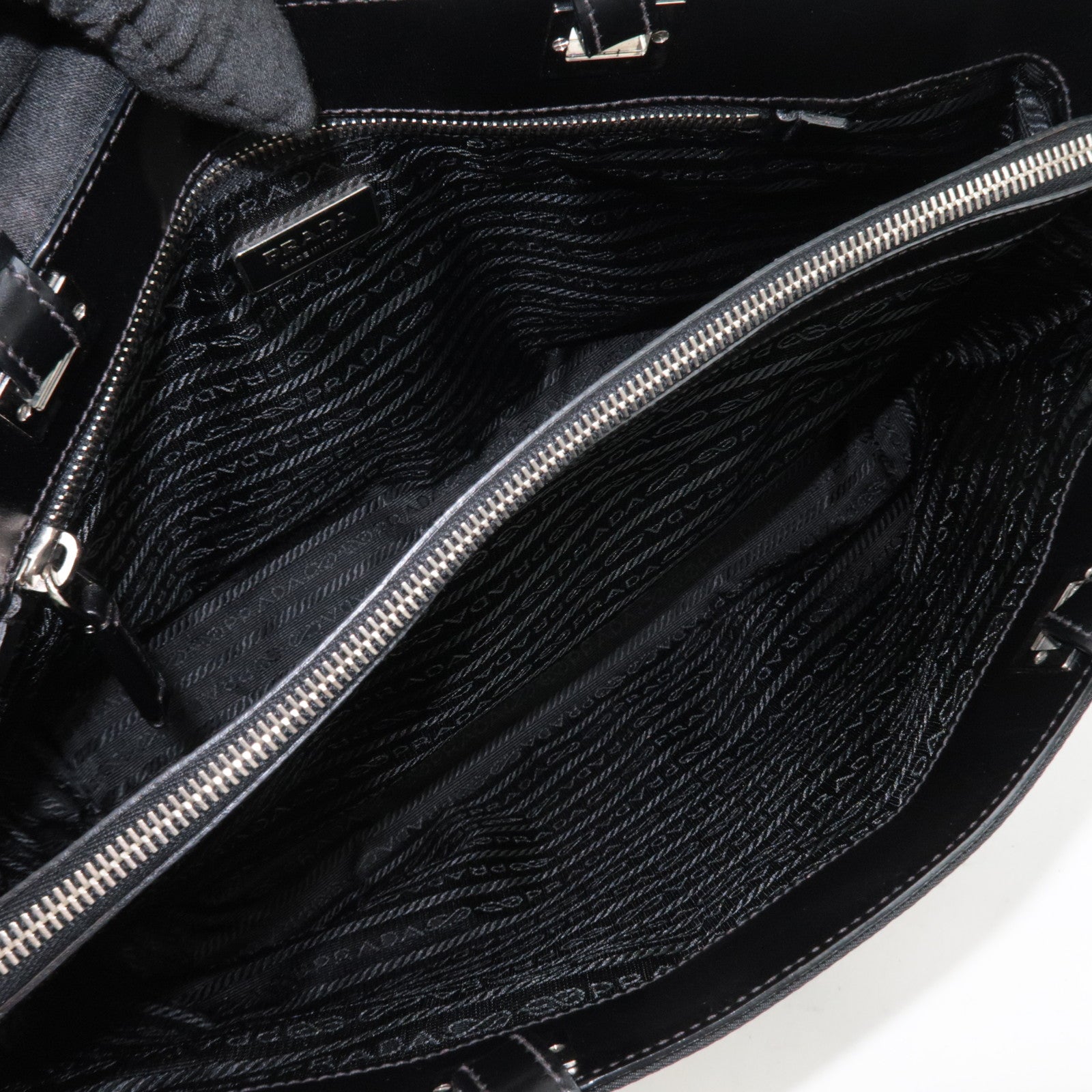 PRADA Nylon Leather Tote Bag Black