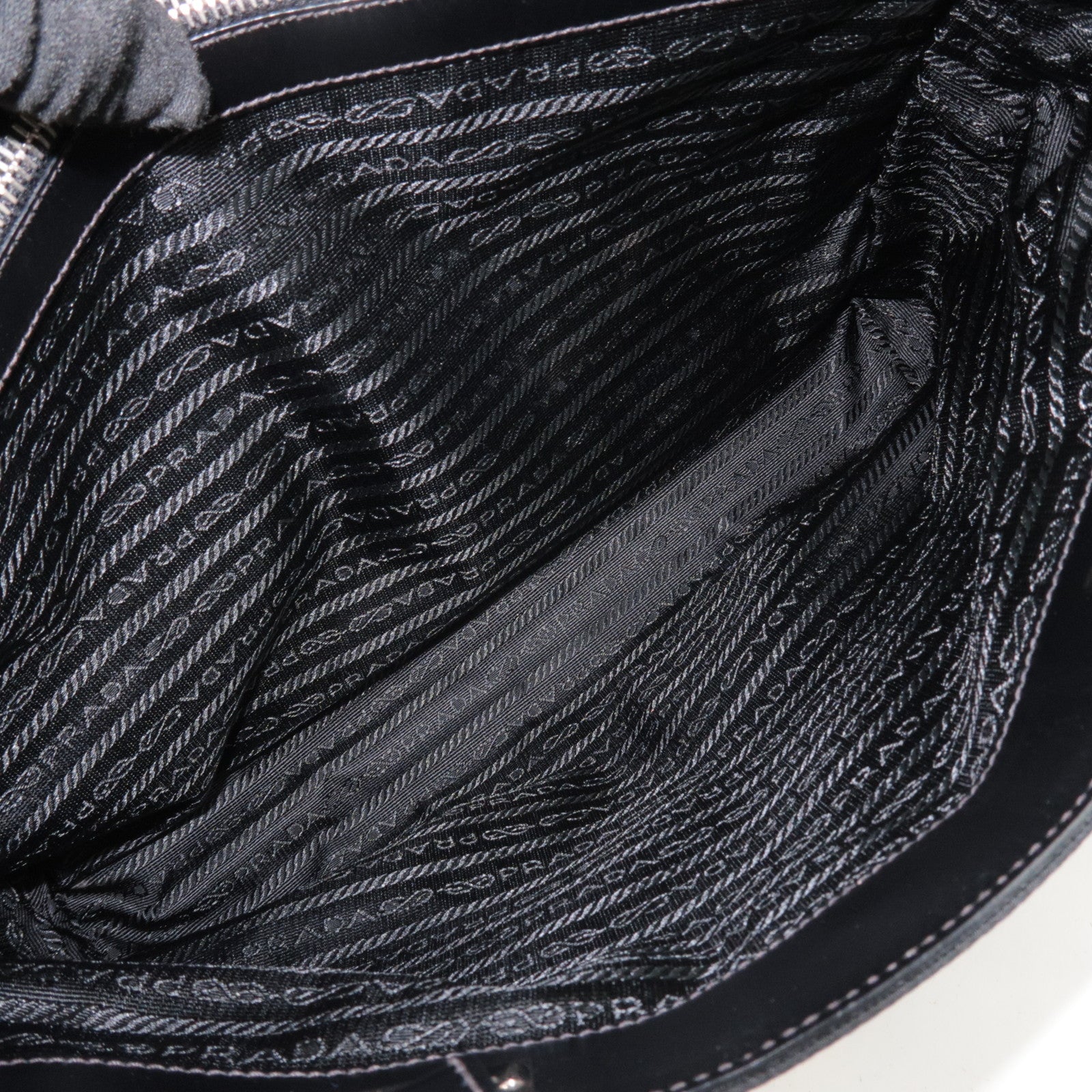 PRADA Nylon Leather Tote Bag Black