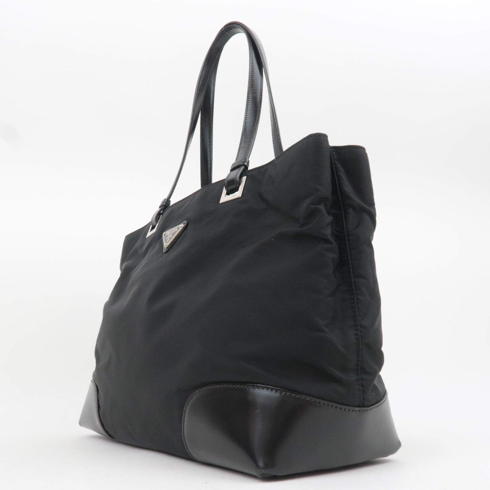 PRADA Nylon Leather Tote Bag Black
