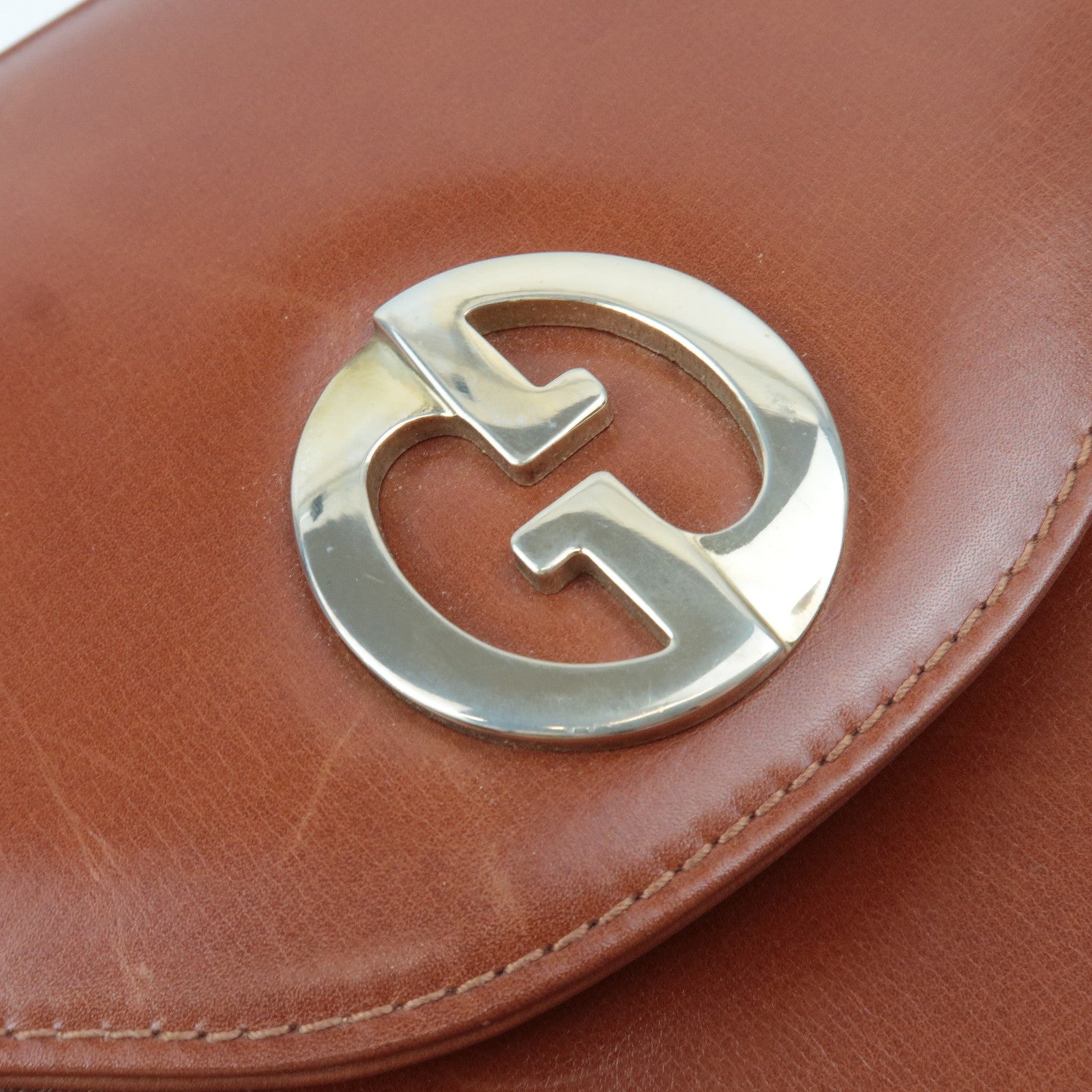 GUCCI Old Gucci Leather Shoulder Bag Brown