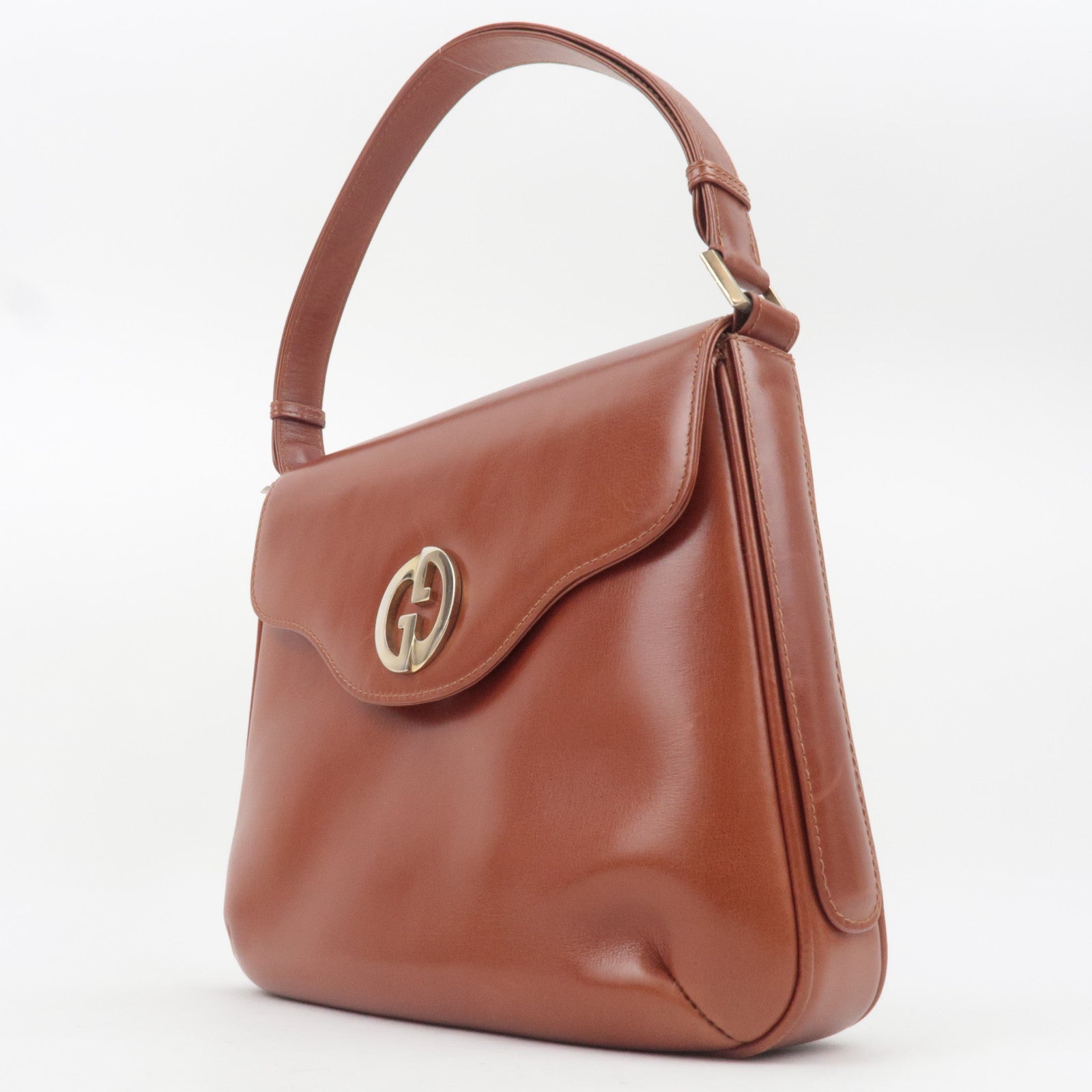GUCCI Old Gucci Leather Shoulder Bag Brown