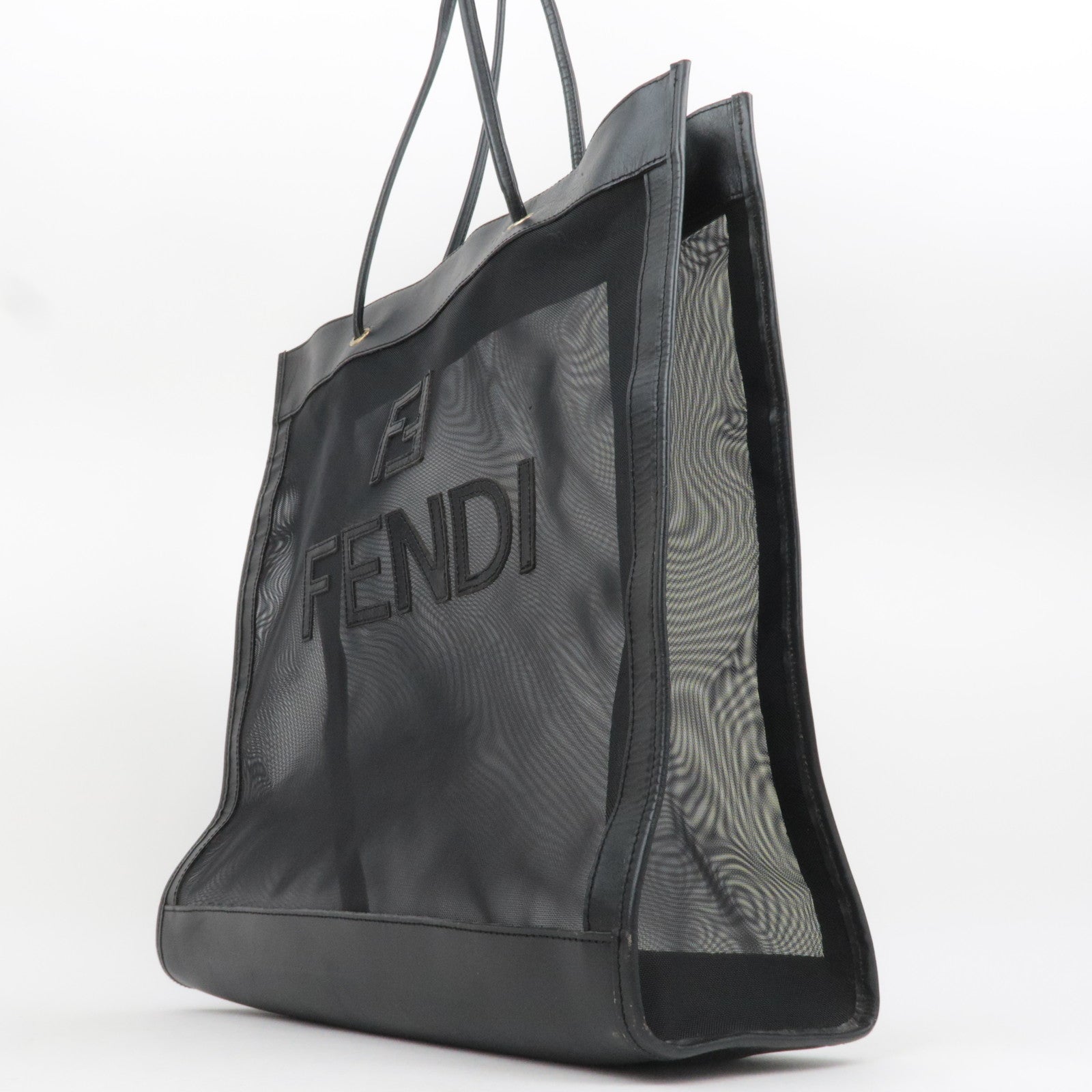 FENDI Logo Mesh Tote Bag Black 259647