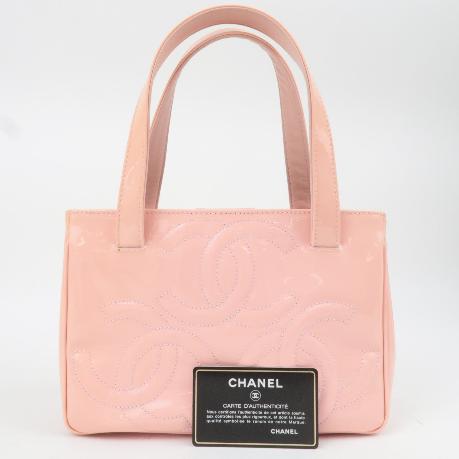 CHANEL Triple Coco Patent Tote Bag Pink A27117