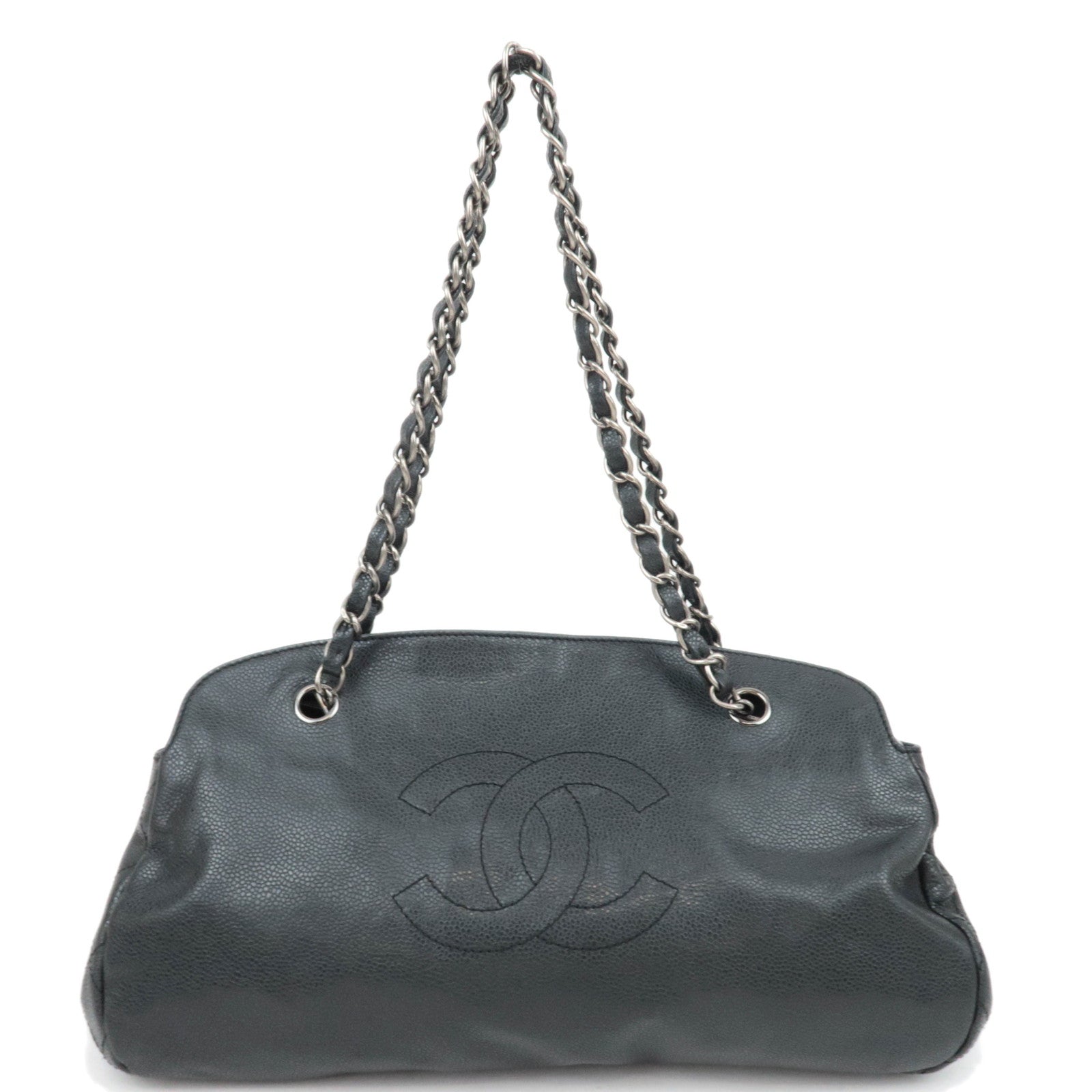 CHANEL Coco Mark Caviarskin Chain Shoulder Bag Black Silver HDW88865