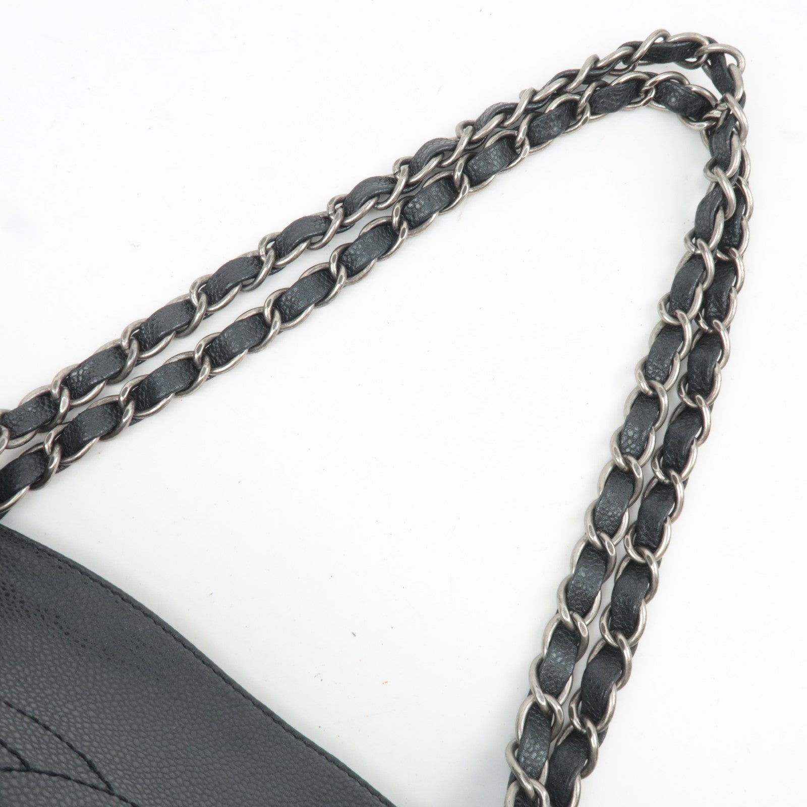 CHANEL Coco Mark Caviarskin Chain Shoulder Bag Black Silver HDW