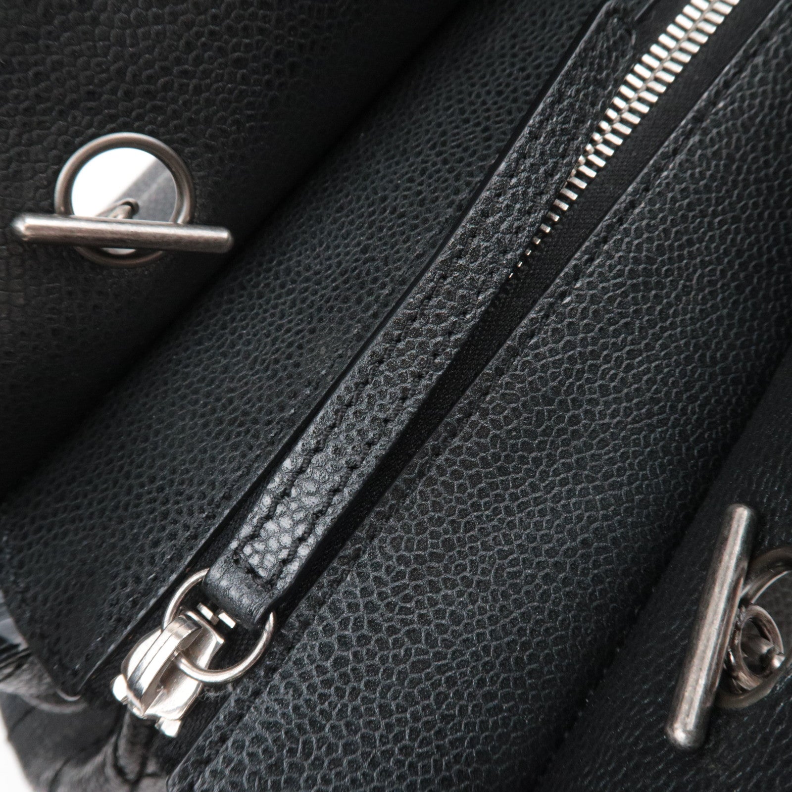 CHANEL Coco Mark Caviarskin Chain Shoulder Bag Black Silver HDW