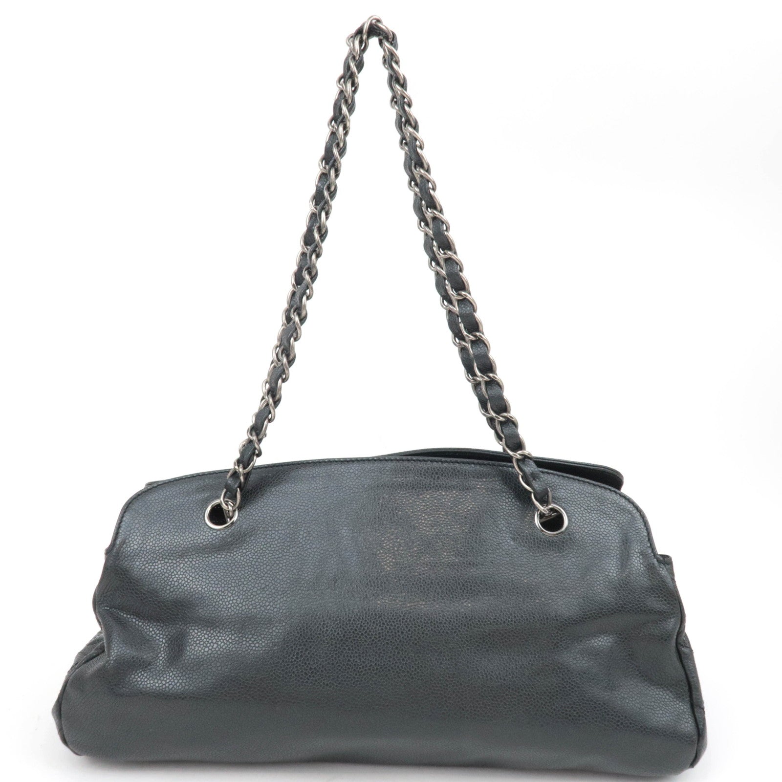 CHANEL Coco Mark Caviarskin Chain Shoulder Bag Black Silver HDW