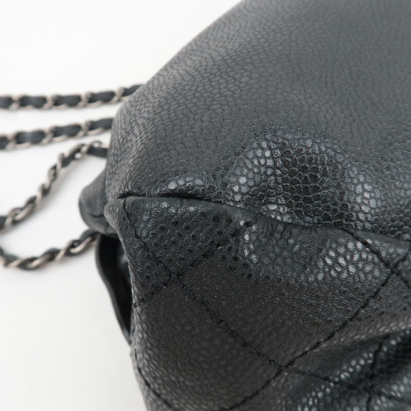 CHANEL Coco Mark Caviarskin Chain Shoulder Bag Black Silver HDW