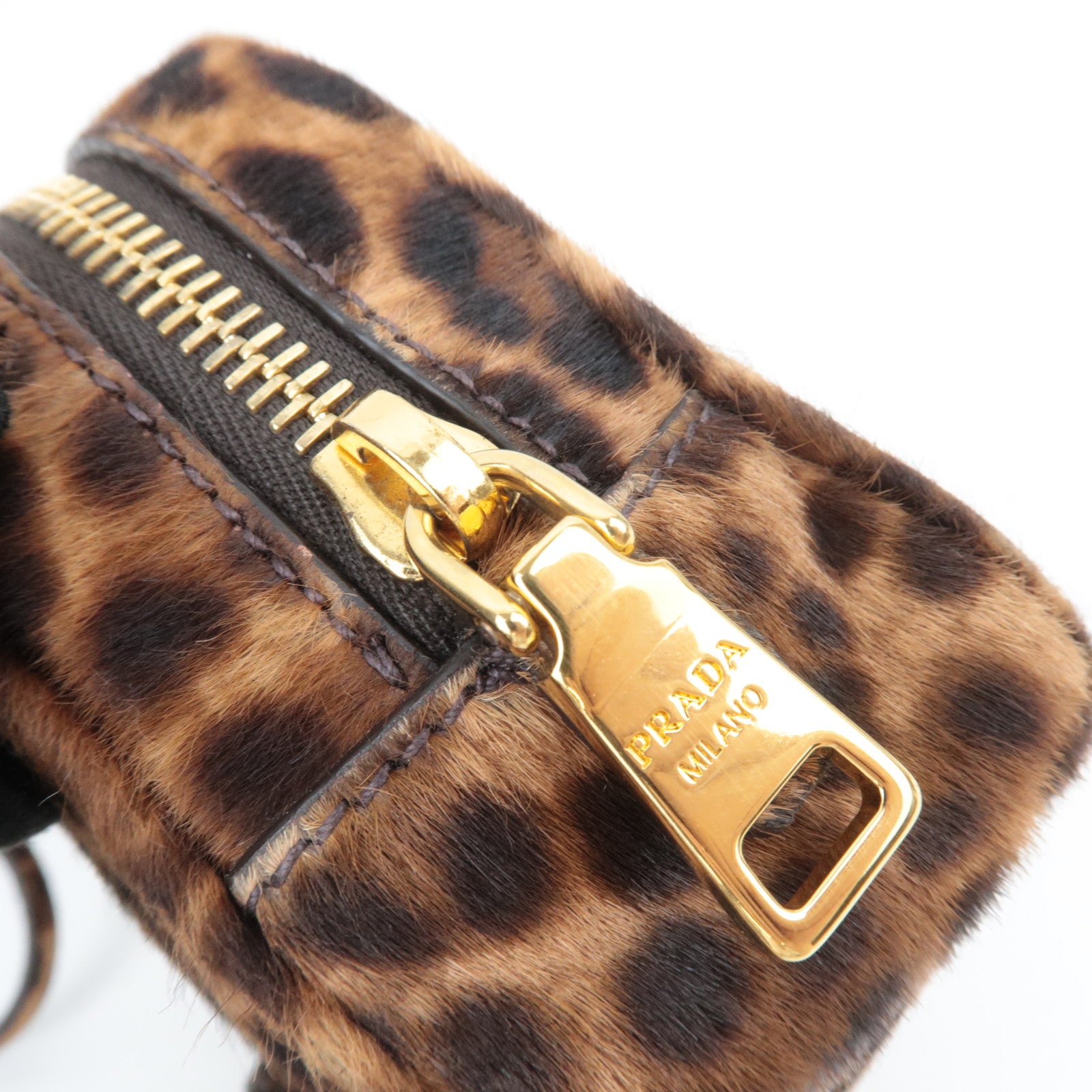 PRADA Leopard Print Calf Shoulder Bag Brown 1N1674