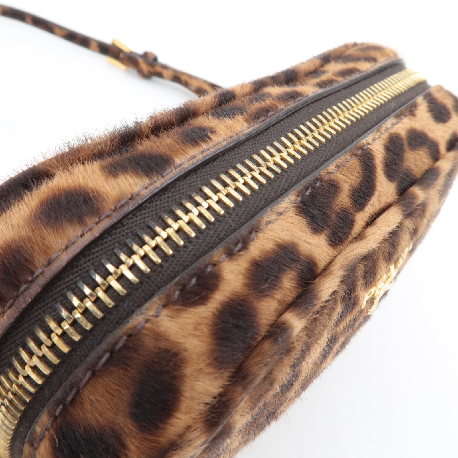 PRADA Leopard Print Calf Shoulder Bag Brown 1N1674