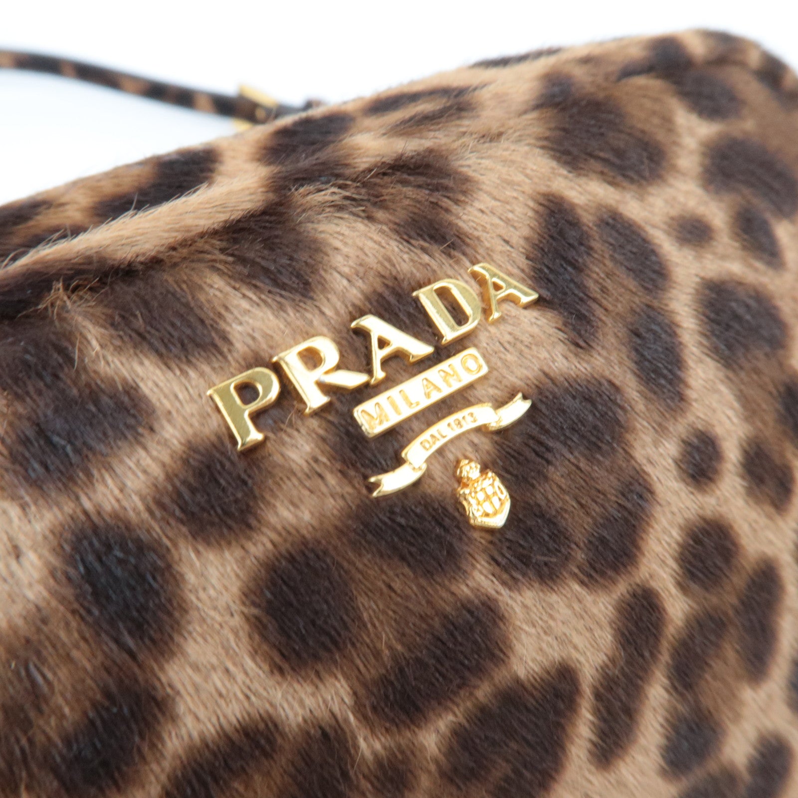PRADA Leopard Print Calf Shoulder Bag Brown 1N1674