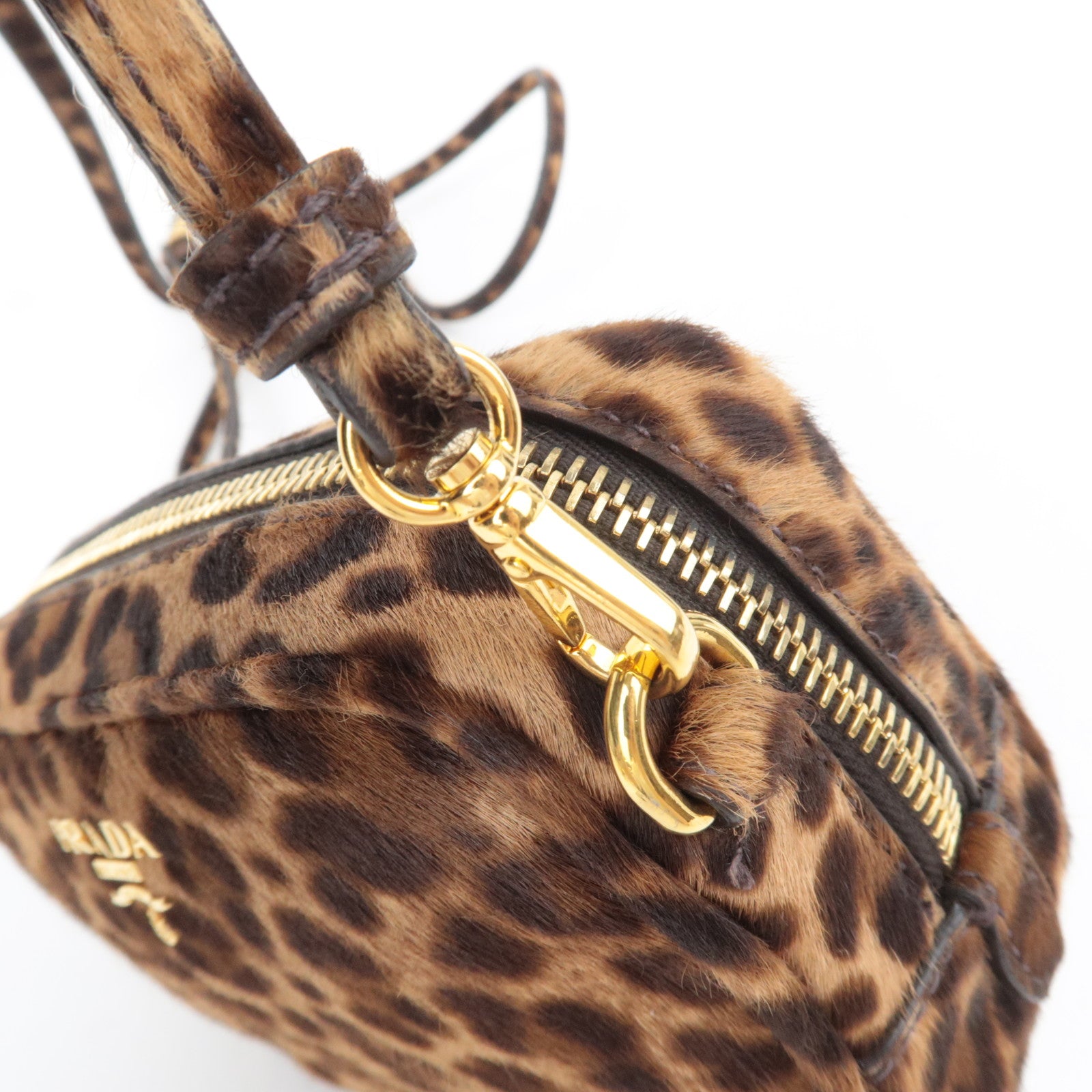 PRADA Leopard Print Calf Shoulder Bag Brown 1N1674