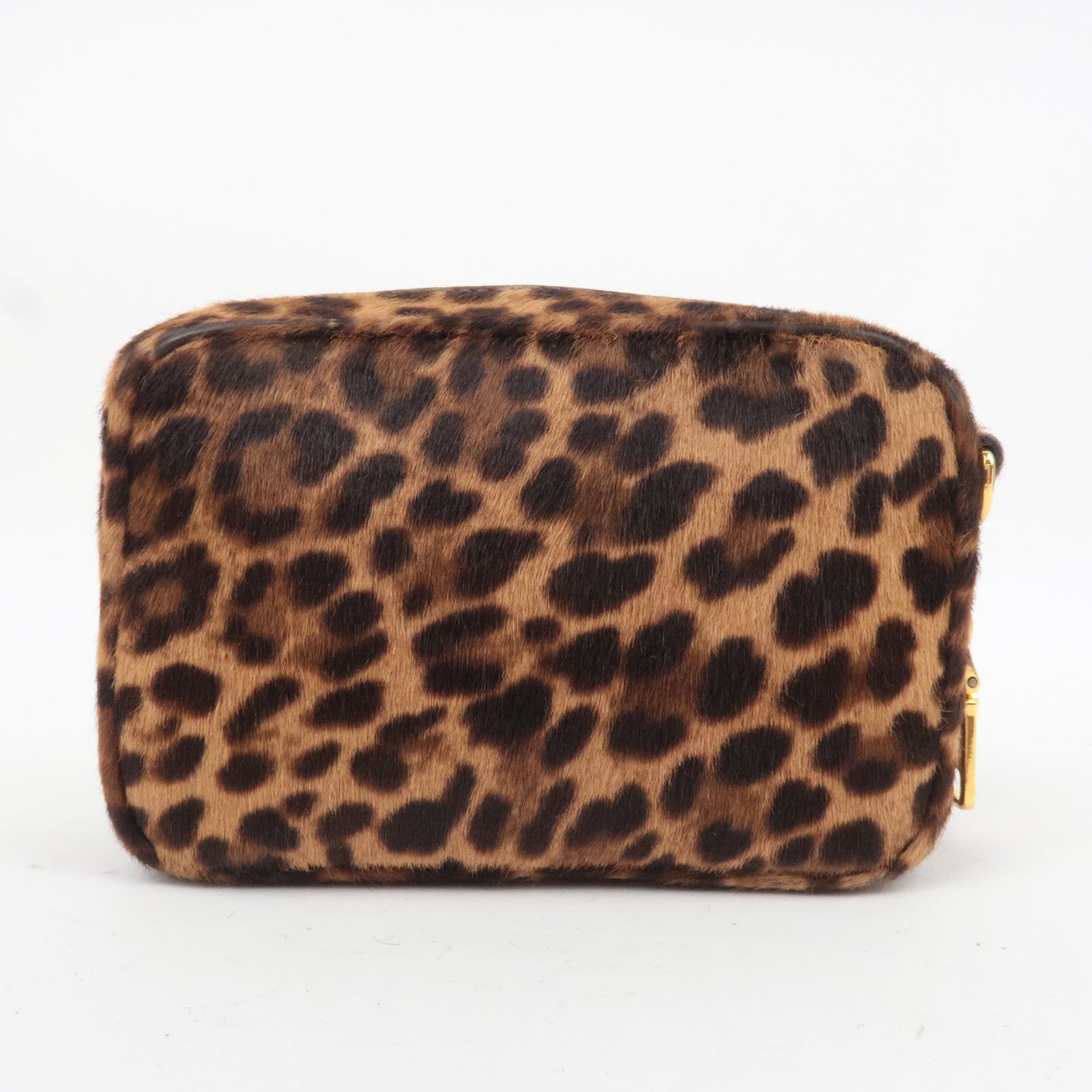 PRADA Leopard Print Calf Shoulder Bag Brown 1N1674