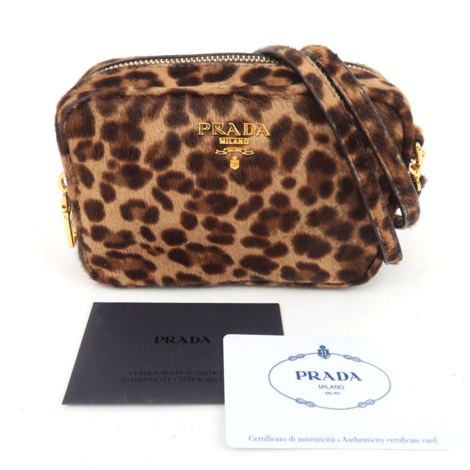 PRADA Leopard Print Calf Shoulder Bag Brown 1N1674
