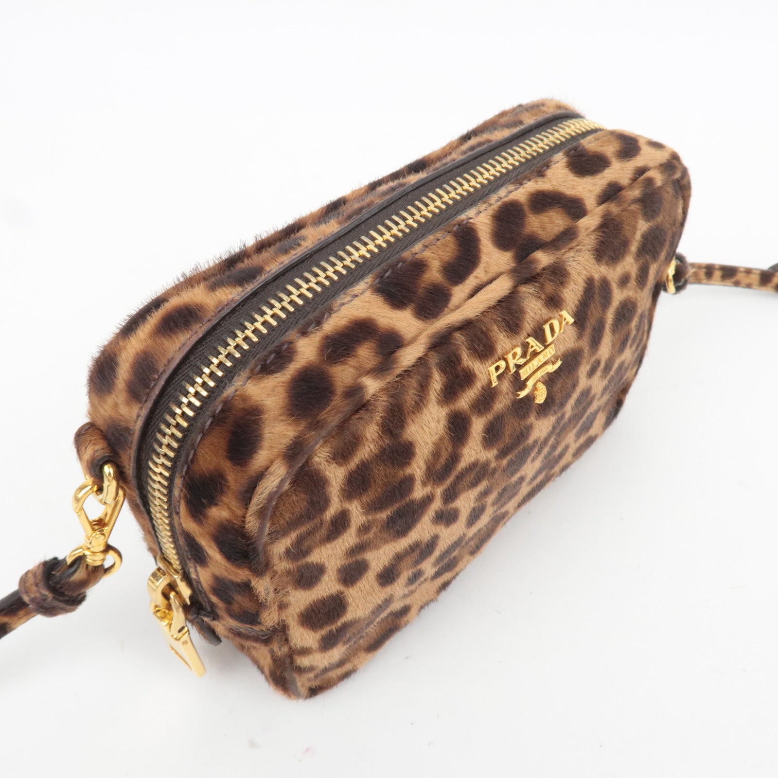 PRADA Leopard Print Calf Shoulder Bag Brown 1N1674