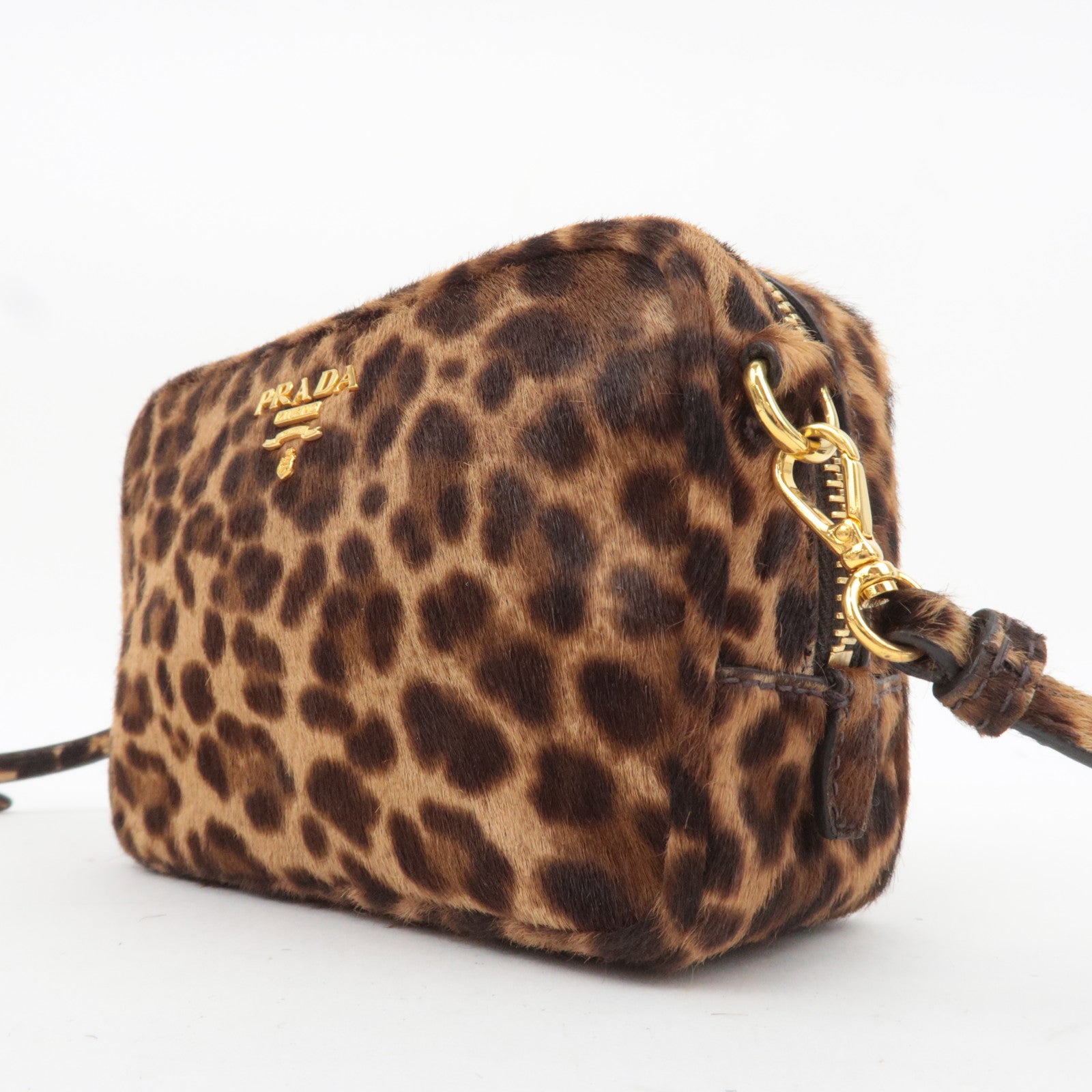 PRADA Leopard Print Calf Shoulder Bag Brown 1N1674