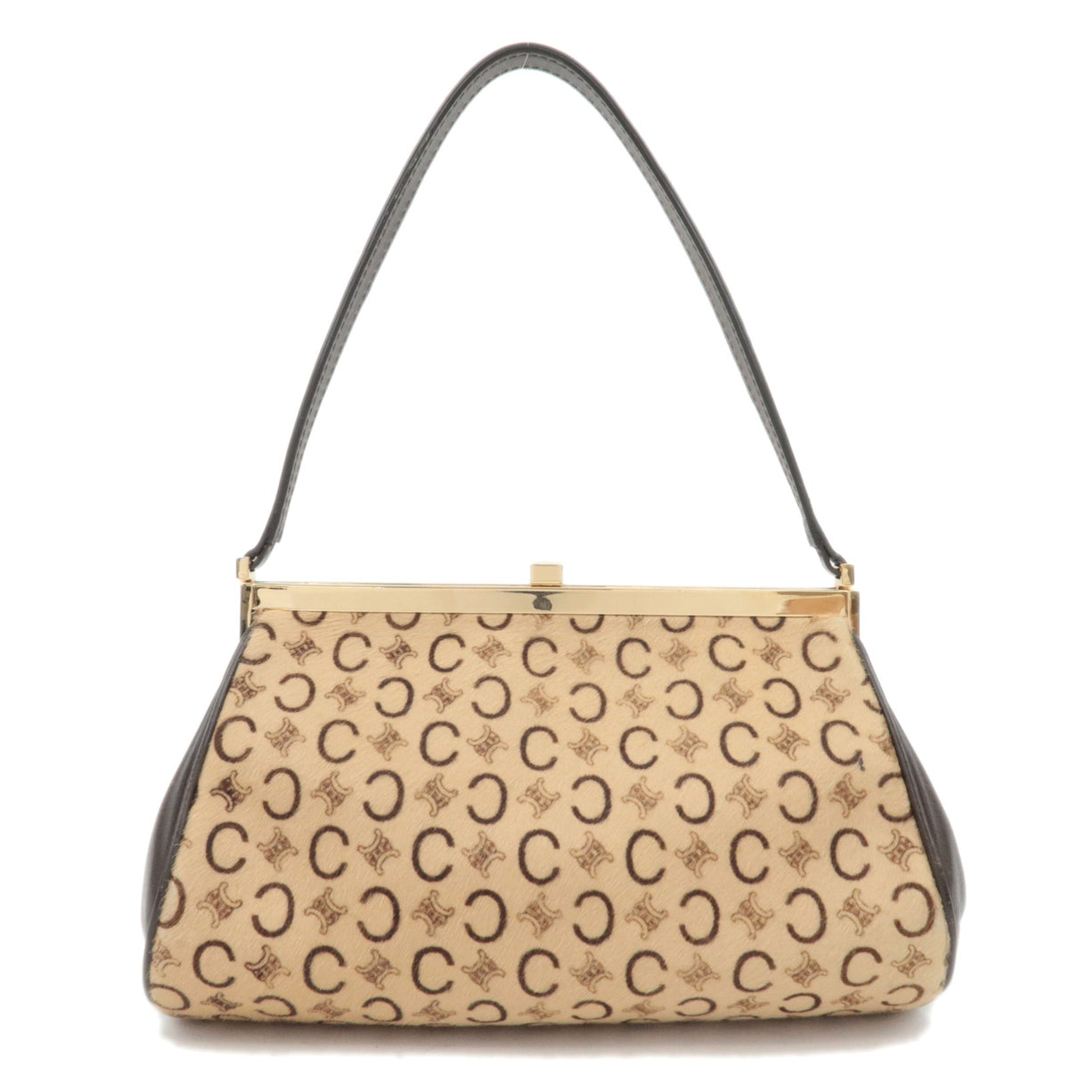 CELINE C Macadam KIss Lock Calf Leather Shoulder Bag Beige88869