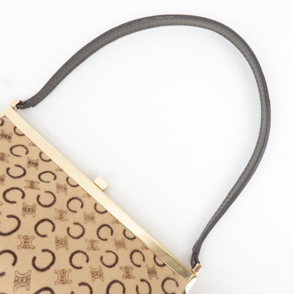 CELINE C Macadam KIss Lock Calf Leather Shoulder Bag Beige