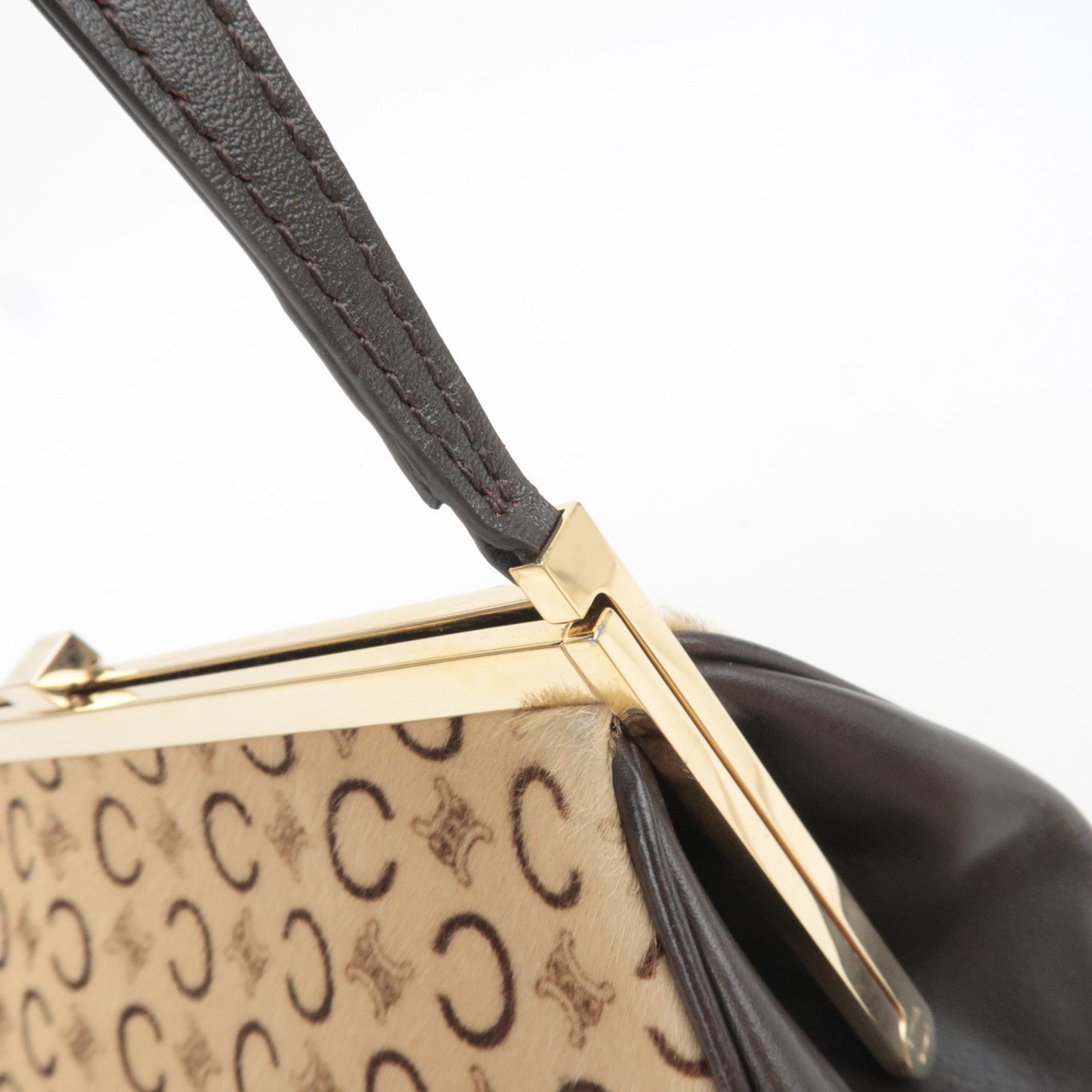 CELINE C Macadam KIss Lock Calf Leather Shoulder Bag Beige