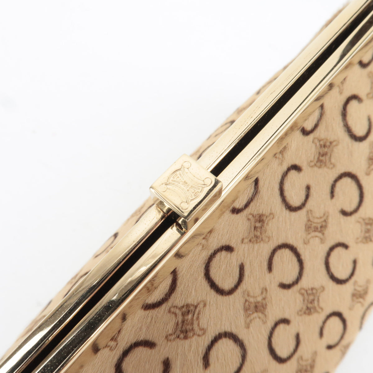 CELINE C Macadam KIss Lock Calf Leather Shoulder Bag Beige