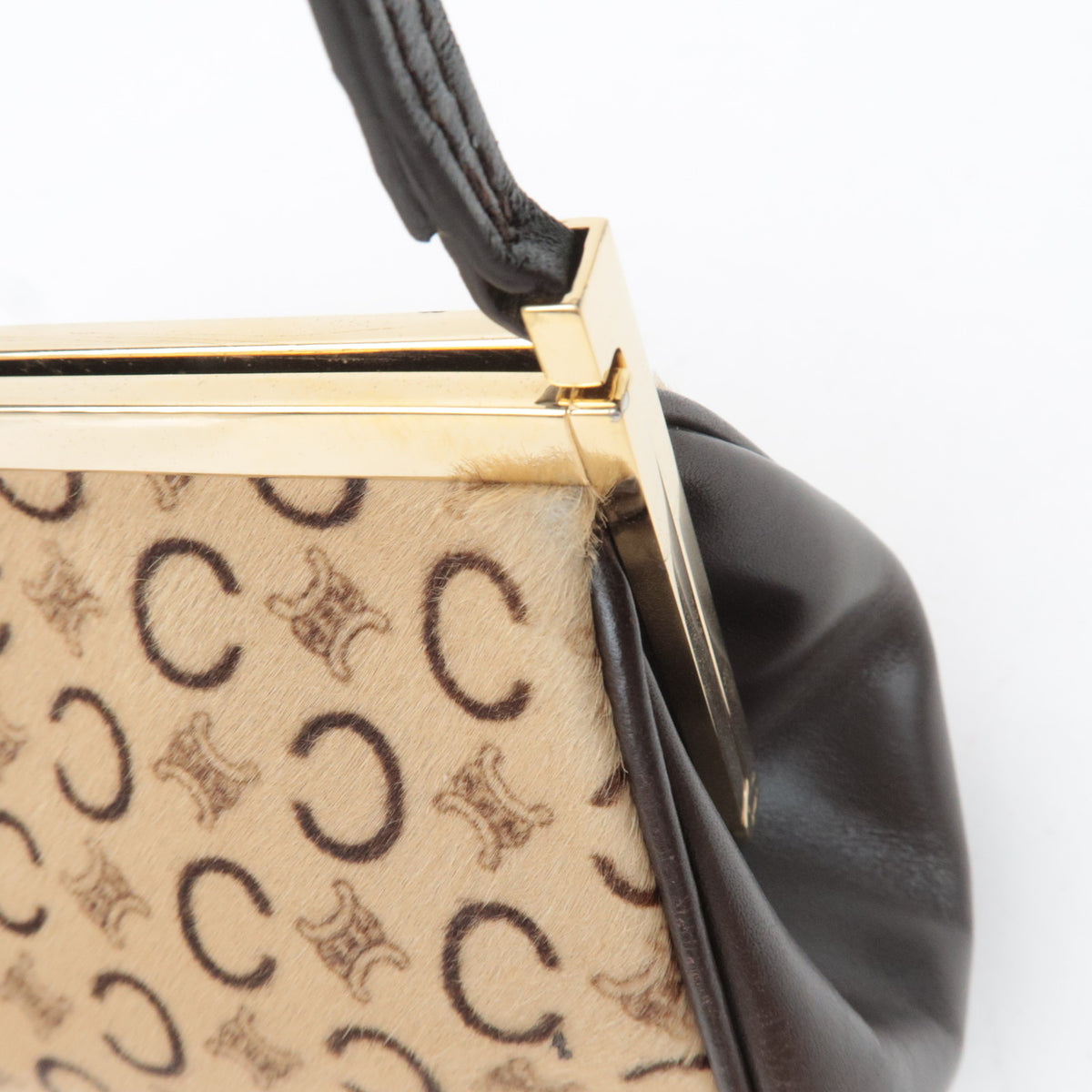 CELINE C Macadam KIss Lock Calf Leather Shoulder Bag Beige