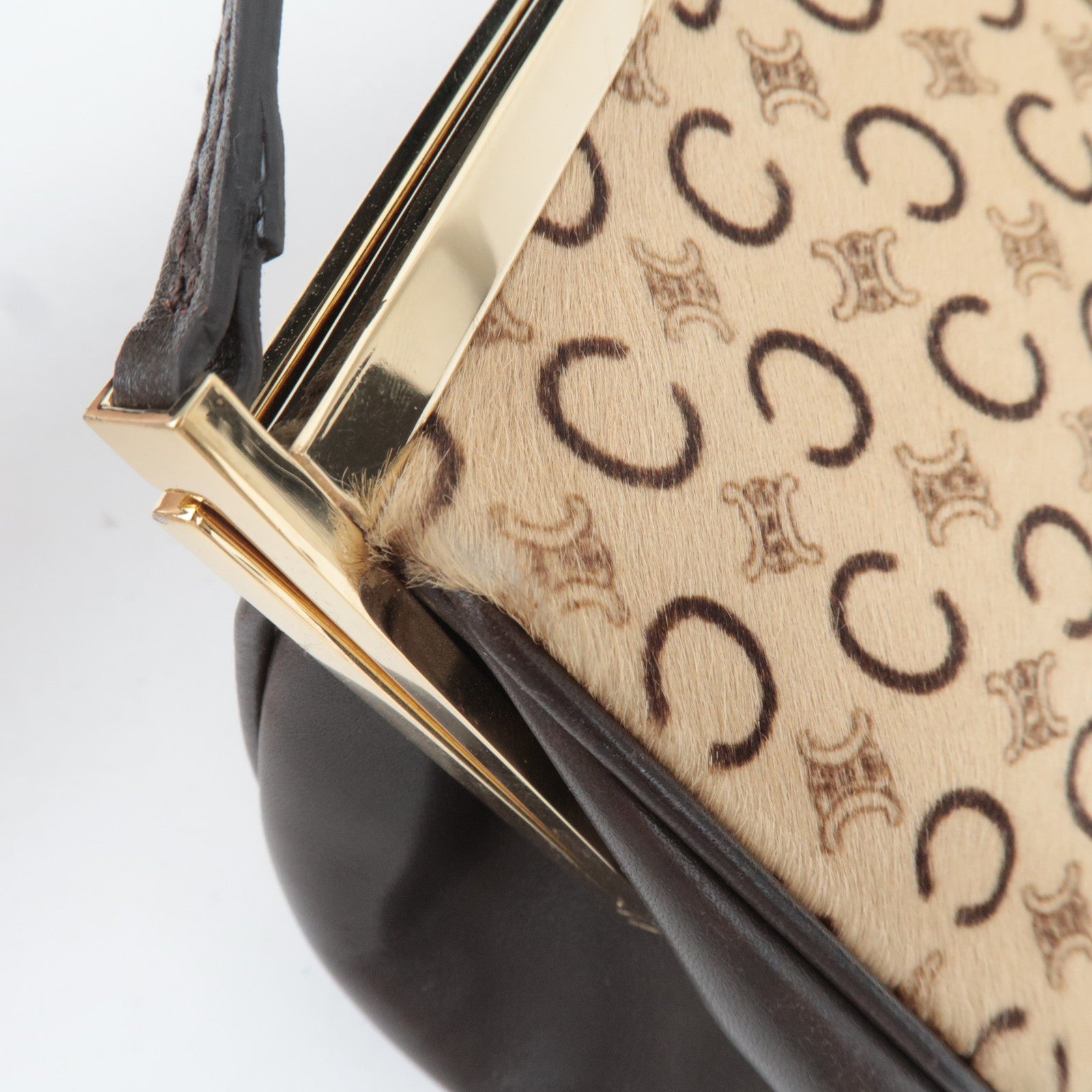 CELINE C Macadam KIss Lock Calf Leather Shoulder Bag Beige