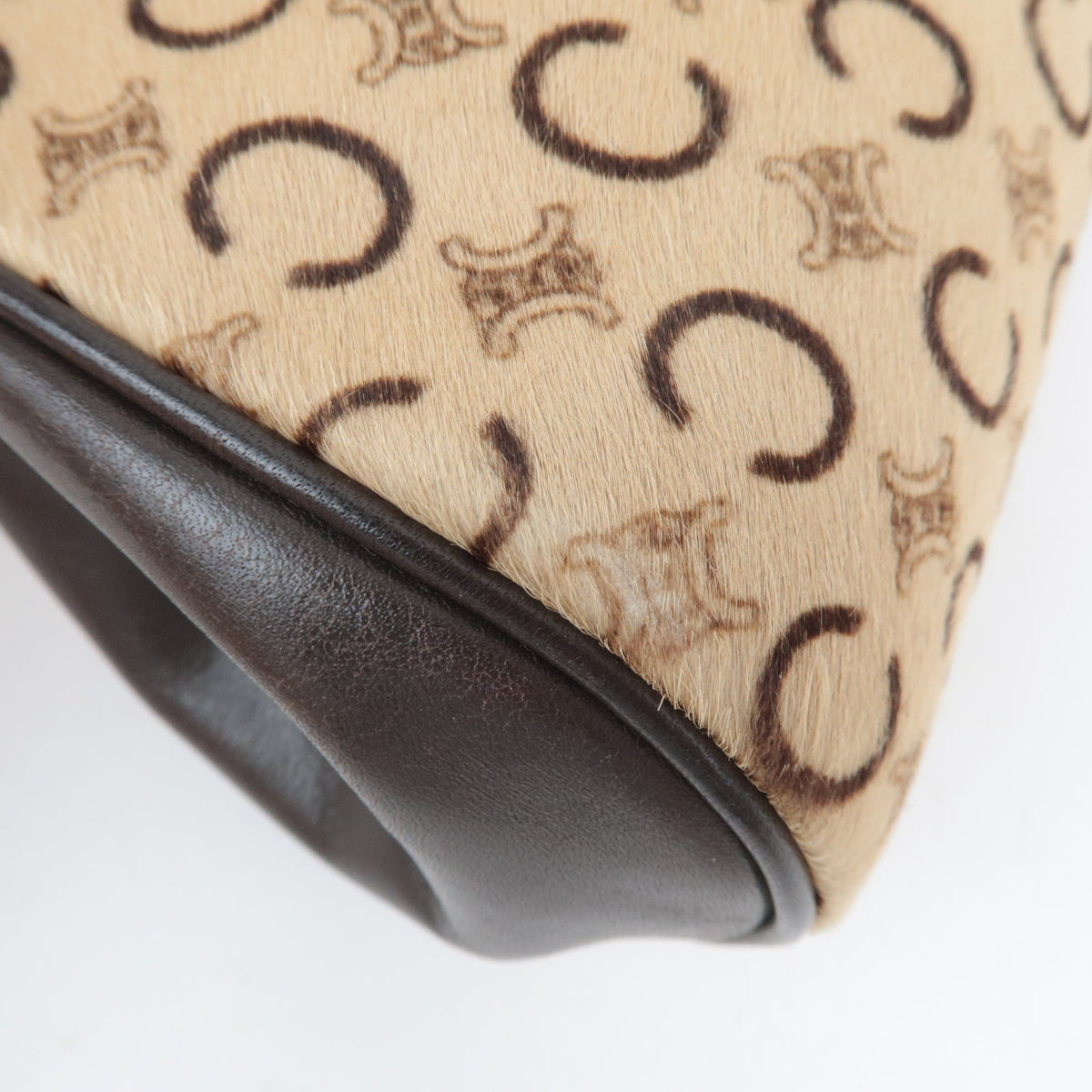 CELINE C Macadam KIss Lock Calf Leather Shoulder Bag Beige
