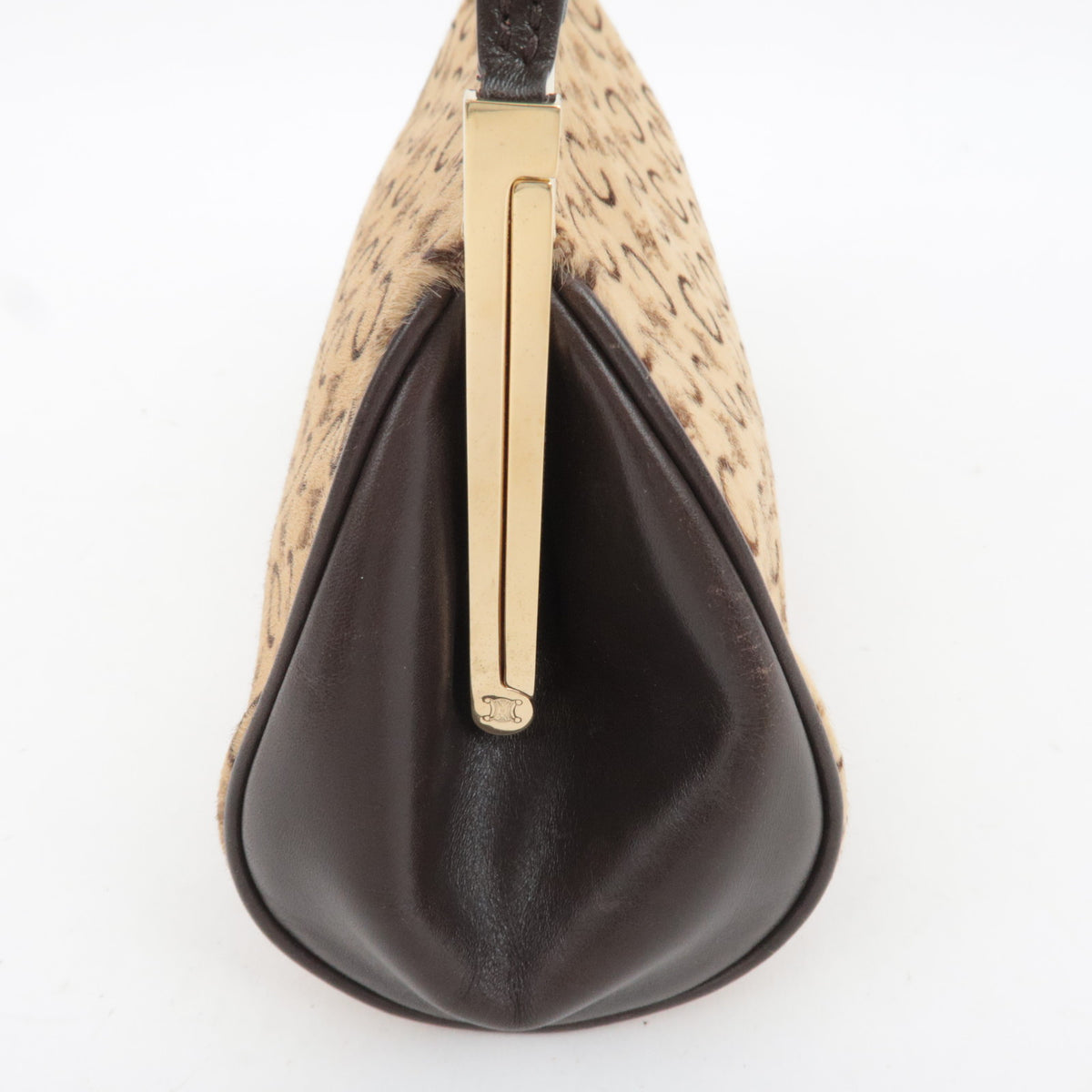 CELINE C Macadam KIss Lock Calf Leather Shoulder Bag Beige