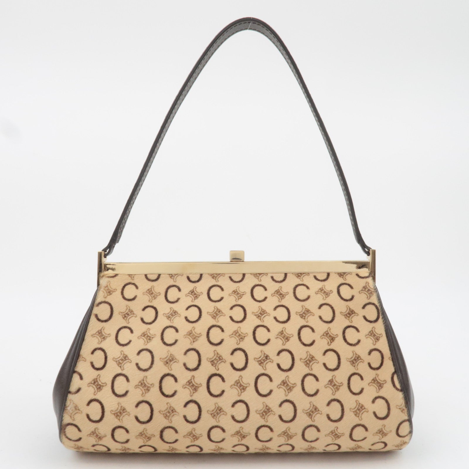 CELINE C Macadam KIss Lock Calf Leather Shoulder Bag Beige
