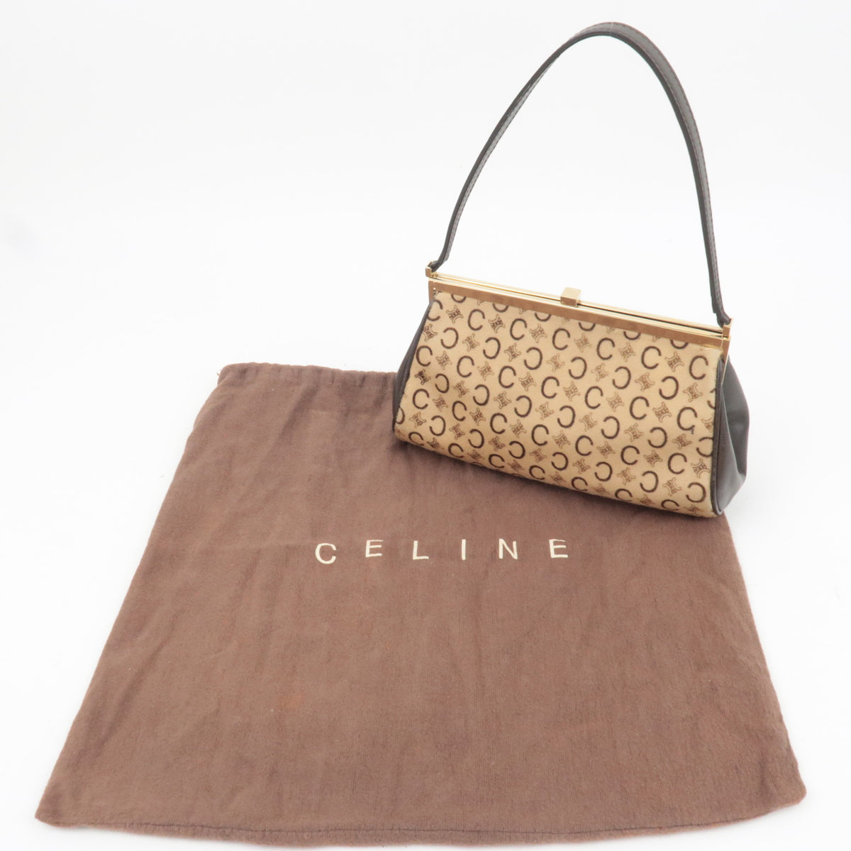 CELINE C Macadam KIss Lock Calf Leather Shoulder Bag Beige