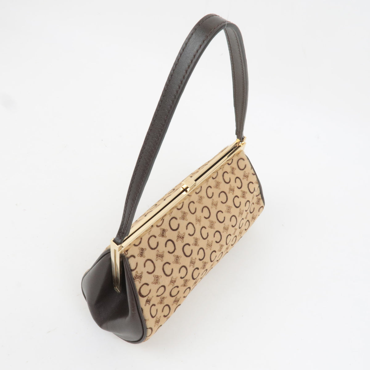 CELINE C Macadam KIss Lock Calf Leather Shoulder Bag Beige