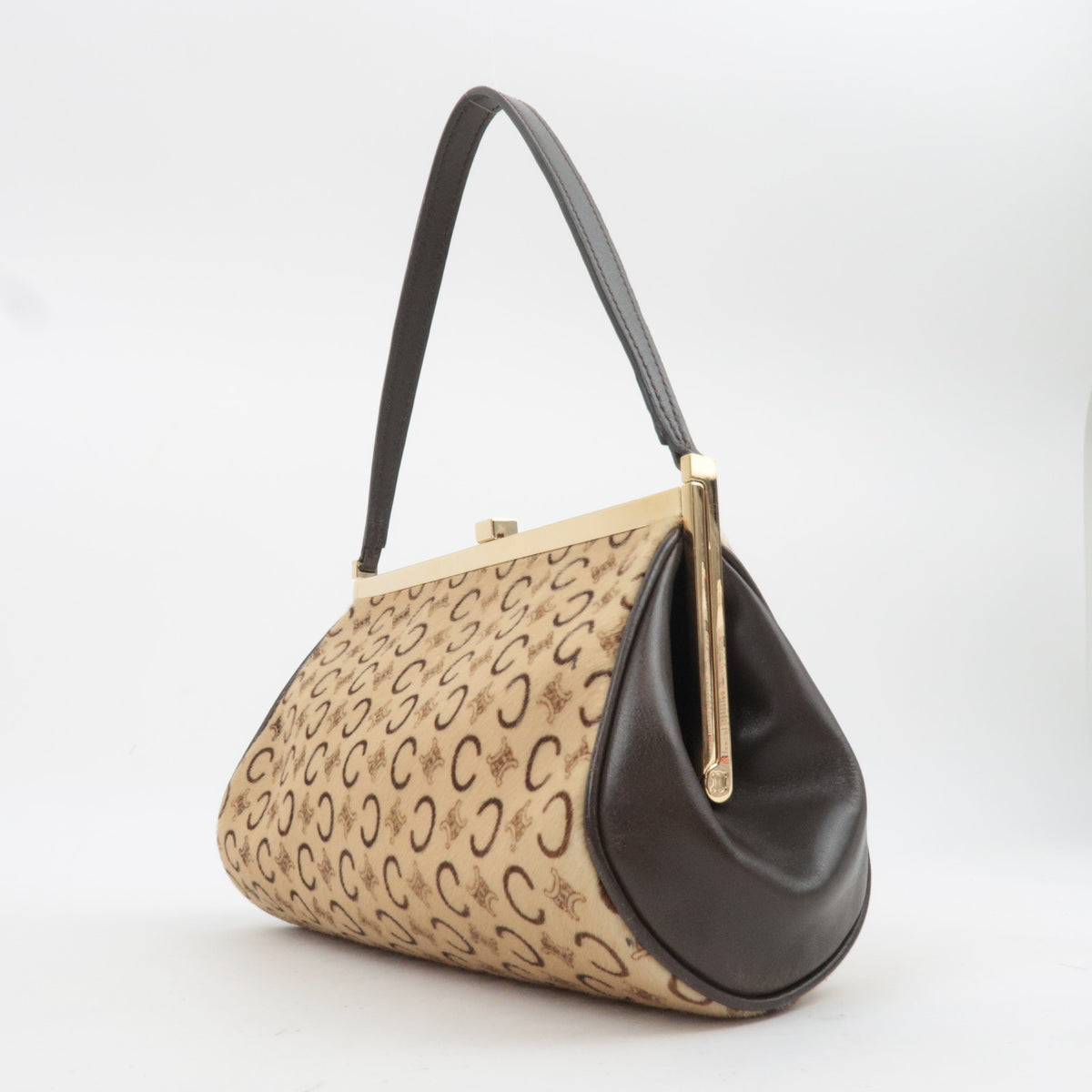 CELINE C Macadam KIss Lock Calf Leather Shoulder Bag Beige