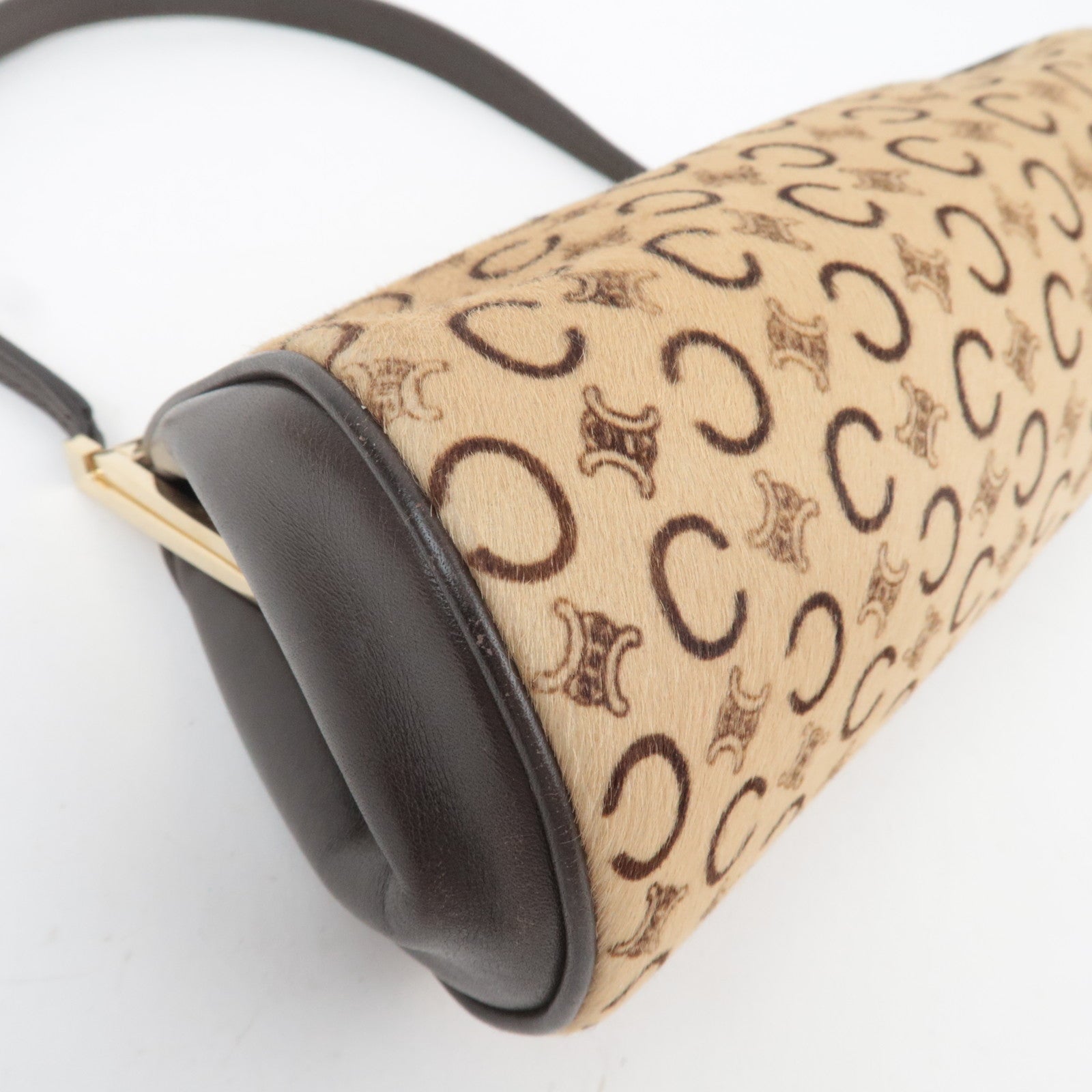 CELINE C Macadam KIss Lock Calf Leather Shoulder Bag Beige