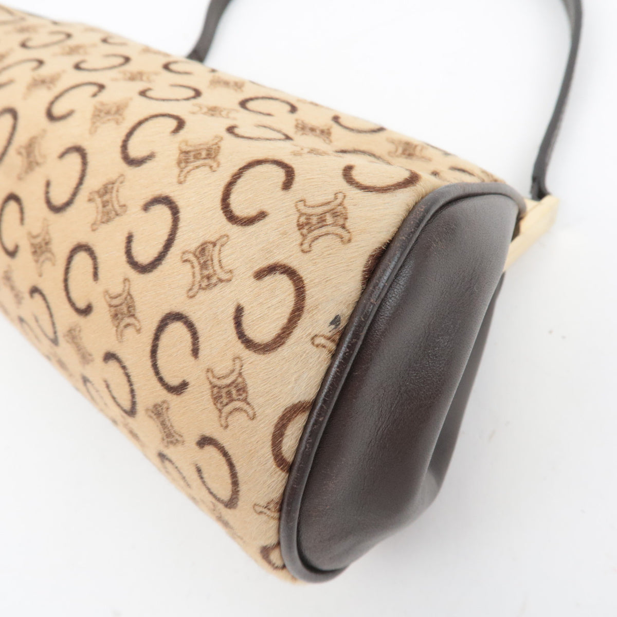 CELINE C Macadam KIss Lock Calf Leather Shoulder Bag Beige