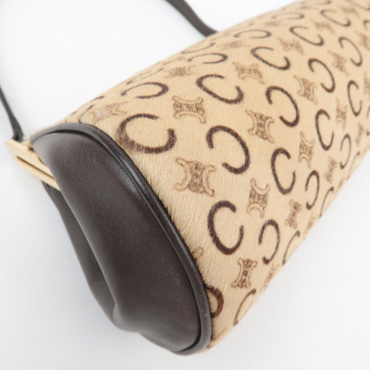 CELINE C Macadam KIss Lock Calf Leather Shoulder Bag Beige