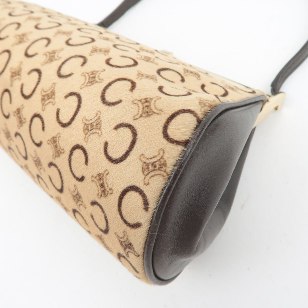 CELINE C Macadam KIss Lock Calf Leather Shoulder Bag Beige