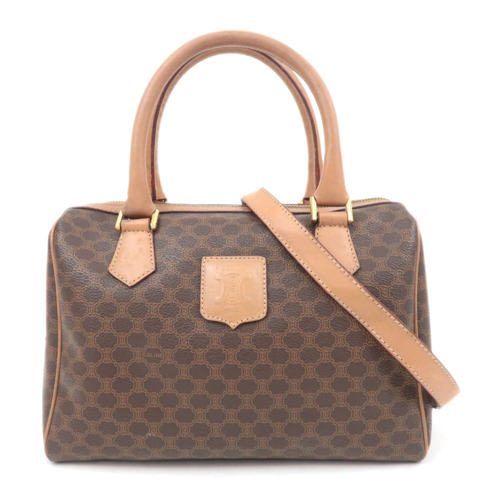 CELINE Macadam 2Way PVC Leather Handbag Brown88870